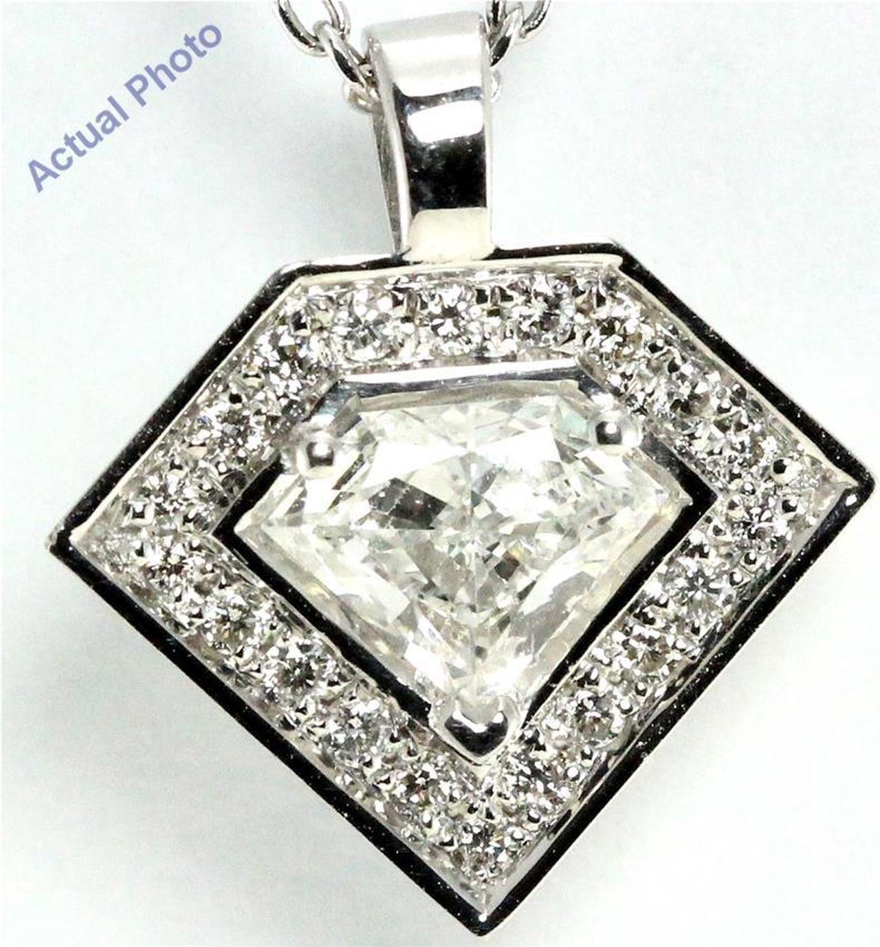 18k White Gold Grace Cut Diamond Shield Diamonds & Round Diamonds Pendant (0.48 Ct, G Color, si Clarity)