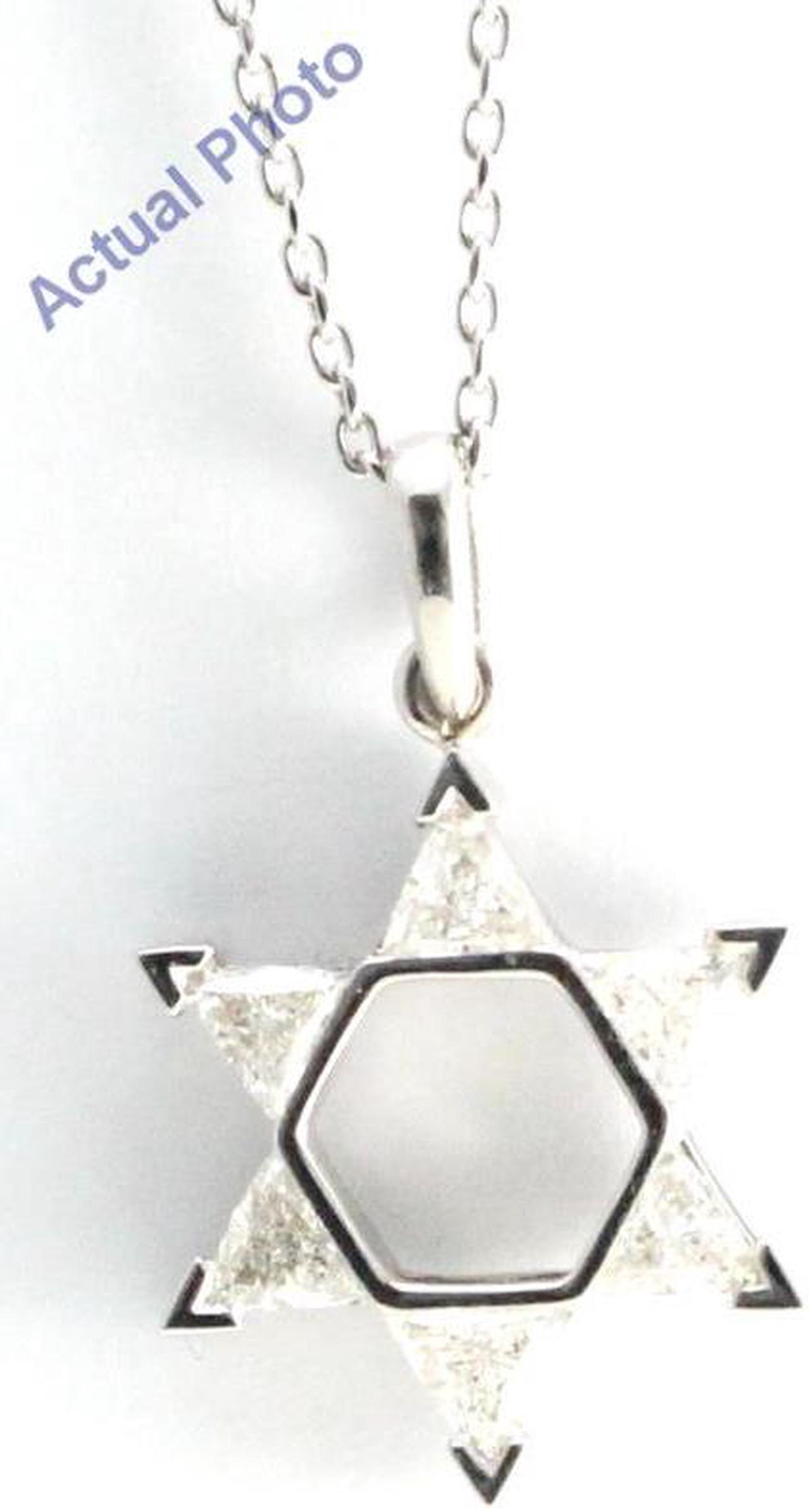 18k White Gold Triangle Cut Invisible setting Diamond Star of David Pendant (0.72 Ct, H Color, si1 Clarity)