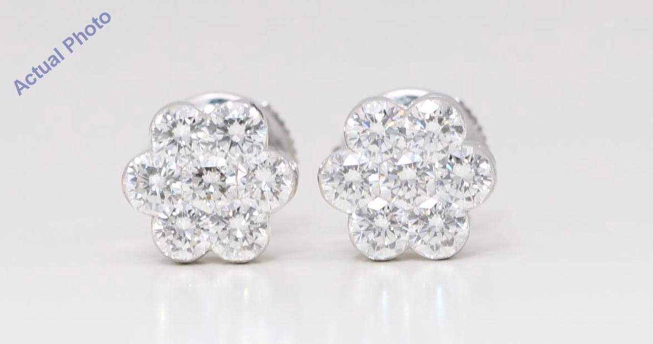 18k White Gold Round Diamond Multi-Stone Invisible Setting Flower Shape Studs (1.45 Ct G VS2-SI1 Clarity)