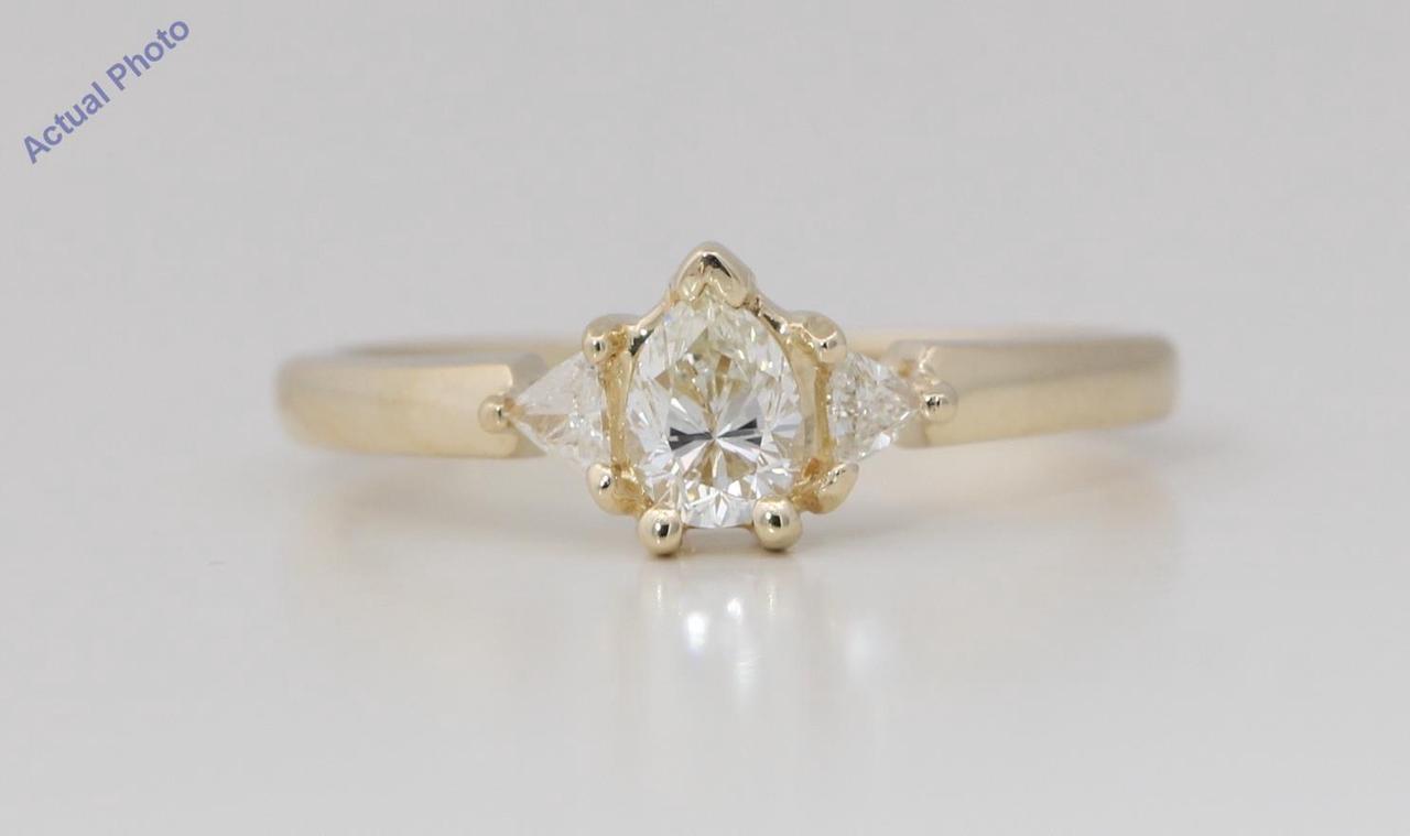 14k Yellow Gold Pear Diamond 3-Stone Prongs Set Marquise & Triangle Ring (0.62 Ct H-I VS Clarity)