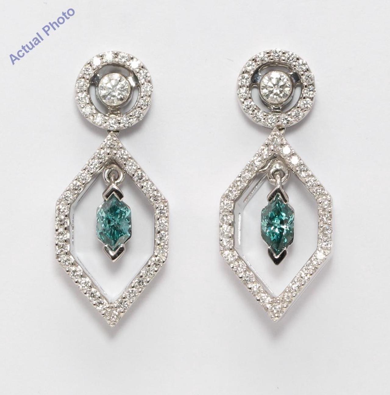 18k Gold Multi-Stone Vintage Prongs Set Marquise Enhanced Drop Earrings (Blue(Irradiated) White Vs Clarity)