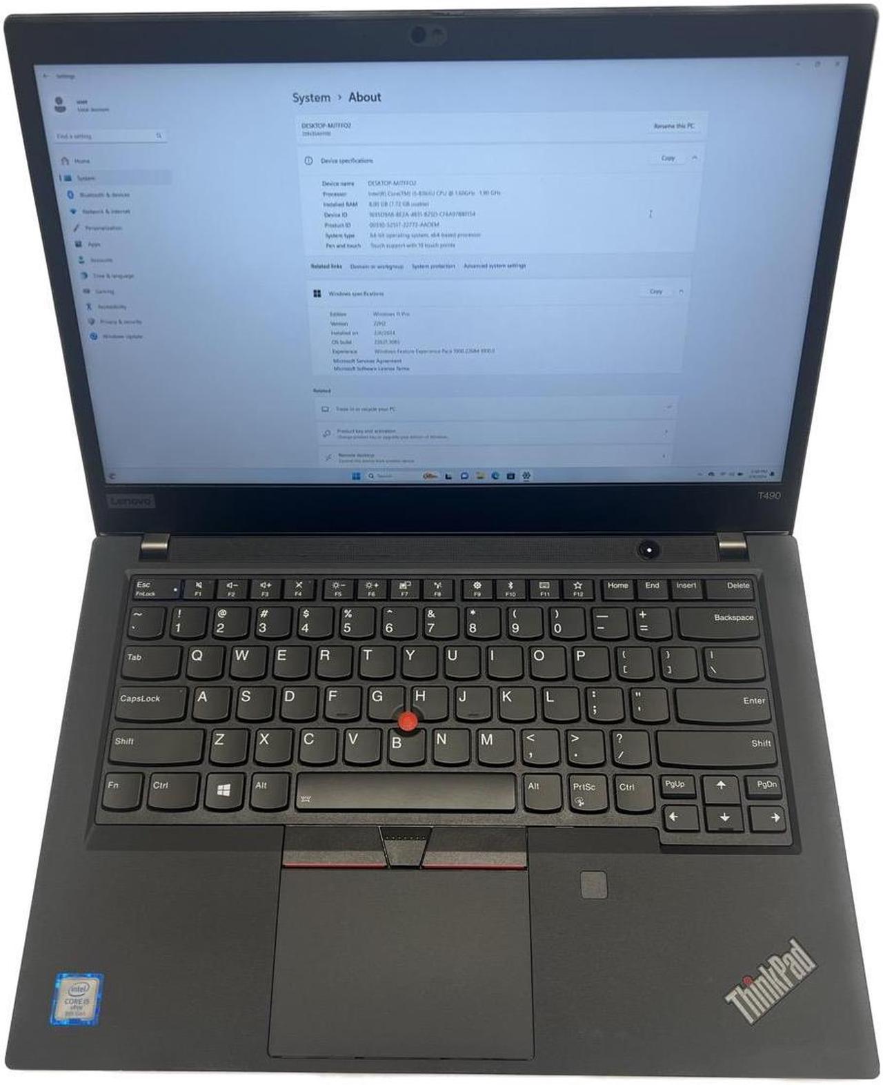 Refur Lenovo ThinkPad T490 Intel i5-8365U 1.60GHz 16G 512G SSD 14in Webcam Win11 Pro with Free LIXSUNTEK® Ethernet Cable