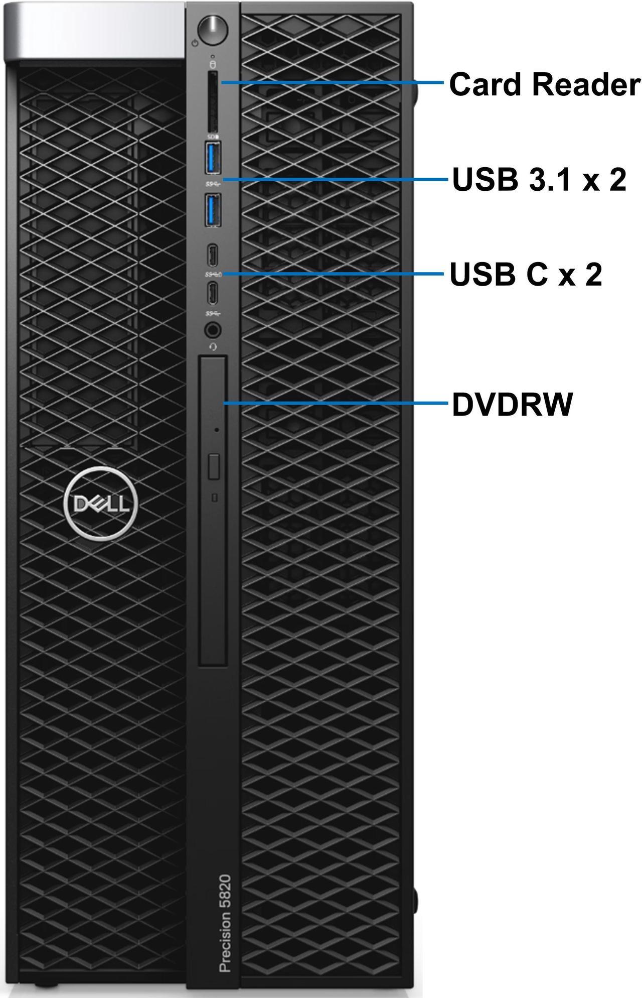 Alt view image 2 of 7 - Dell Precision Xeon 5820 Tower Computer - Intel Xeon W-2245 8-Core, 256GB RAM, 2TB NVMe + 2TB SSD, Nvidia Quadro T1000 8GB, 8K Mini DisplayPort, HDMI, DVDRW, Wi-Fi, BT, USB-C 10GBps, Windows 11 Pro