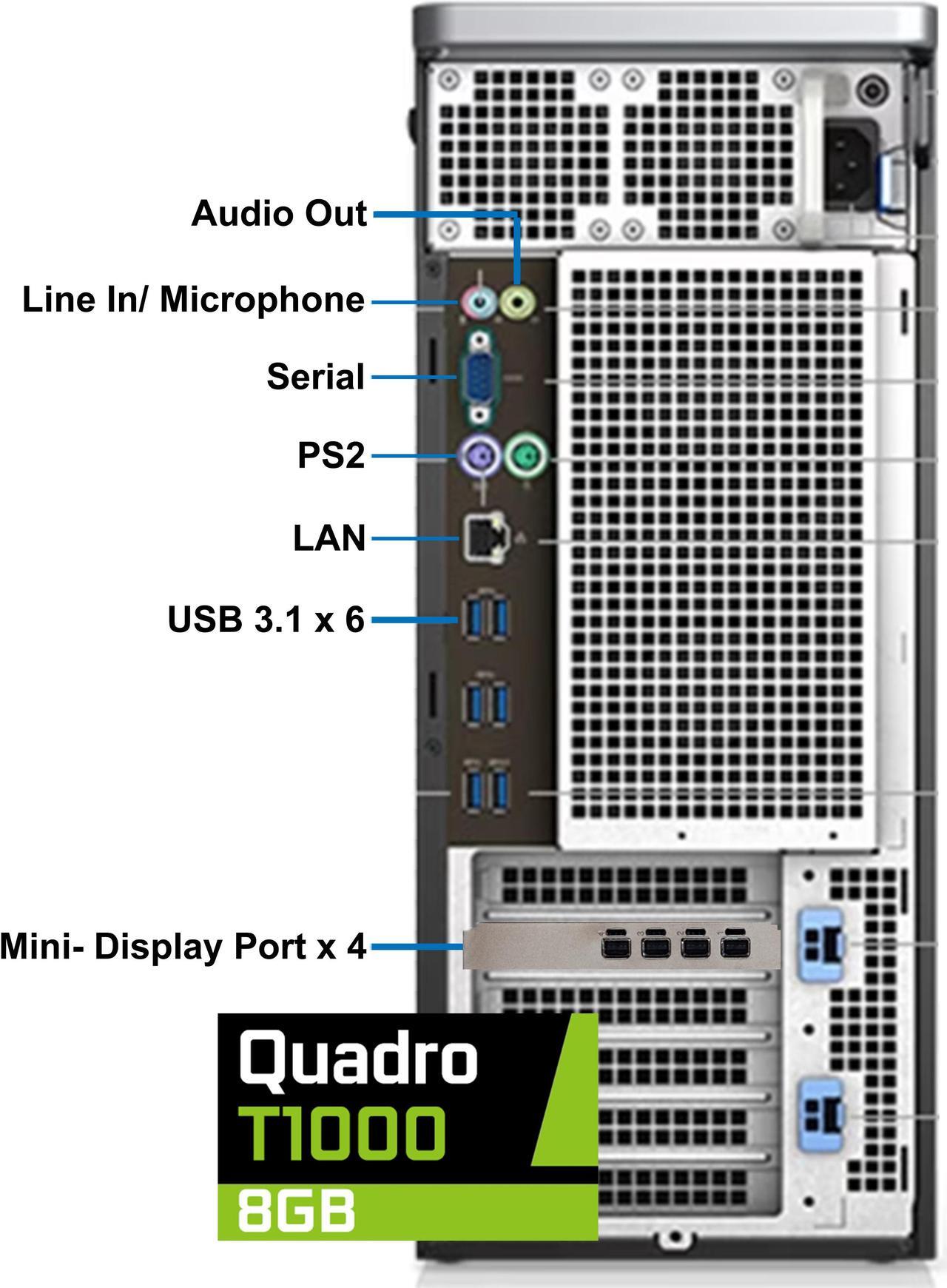 Alt view image 3 of 7 - Dell Precision Xeon 5820 Tower Computer - Intel Xeon W-2245 8-Core, 256GB RAM, 2TB NVMe + 2TB SSD, Nvidia Quadro T1000 8GB, 8K Mini DisplayPort, HDMI, DVDRW, Wi-Fi, BT, USB-C 10GBps, Windows 11 Pro