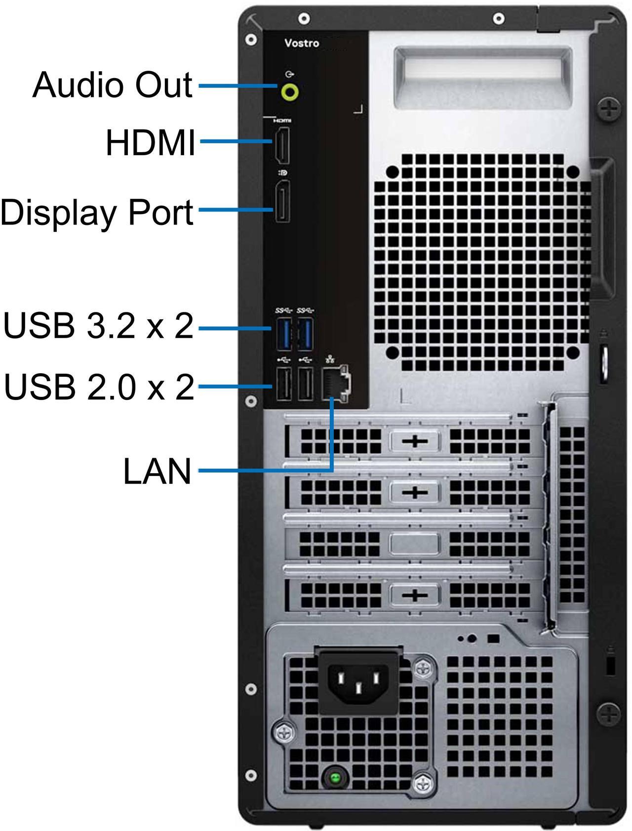 Alt view image 3 of 6 - Dell Vostro 3030 Tower Computer - Intel Core i7-12700K, 16GB RAM, 1TB NVMe SSD, Intel UHD Graphics 770, USB C,  2-Monitor Support, DisplayPort, HDMI, Wi-Fi, BT, Windows 11 Pro