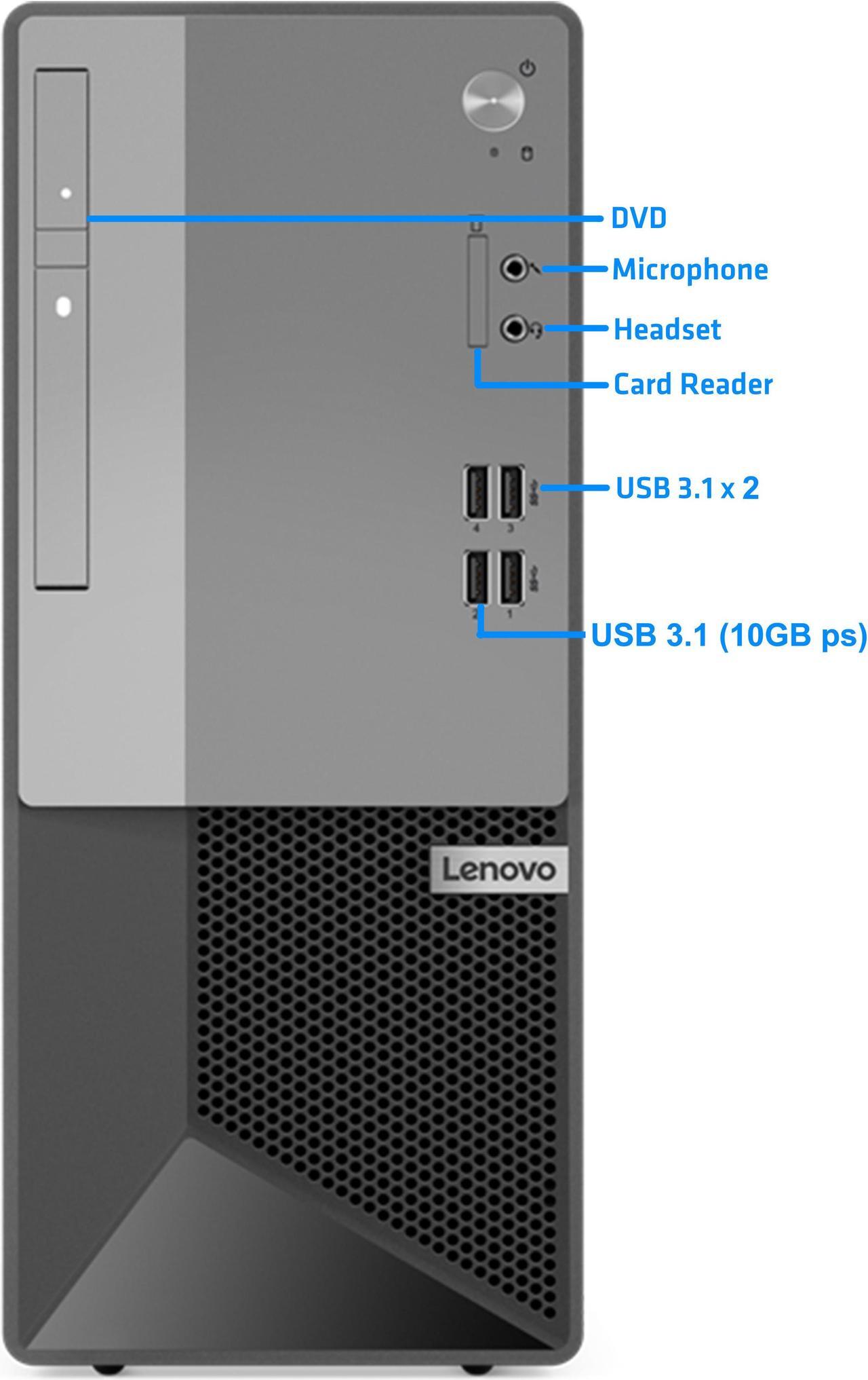 Alt view image 3 of 5 - Lenovo V50T G2 Desktop Tower, Intel i9-11900K, 32GB RAM 2TB NVMe SSD, UHD Graphics 750, DisplayPort, HDMI, VGA, DVD, USB C, Card Reader, AC Wi-Fi, Bluetooth  Windows 11 Pro