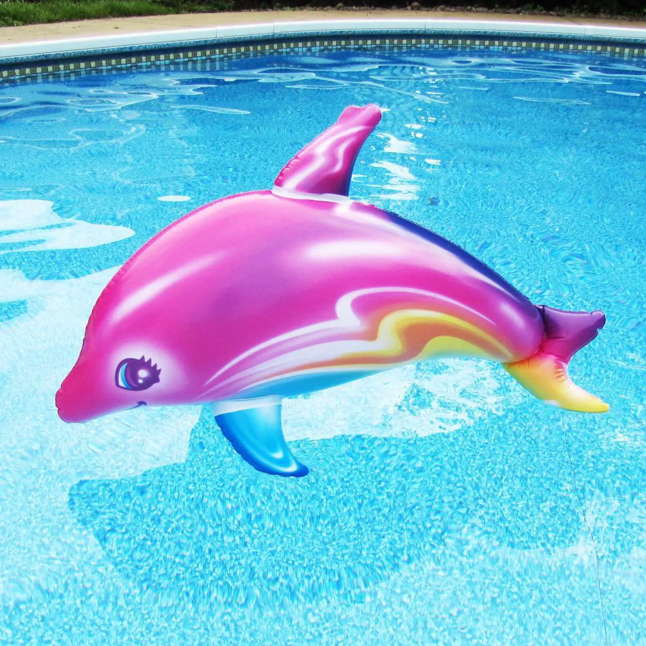 Alt view image 5 of 5 - Treasure Gurus 33" Inflatable Rainbow Dolphin Swimming Pool Water Float Blow Up Party Toy Animal Floaties Decor