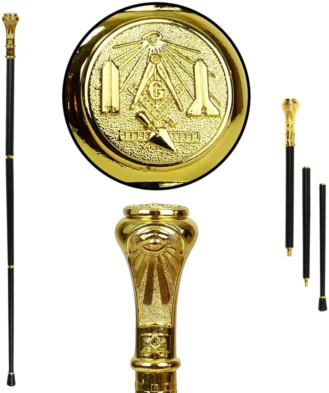 Main image of Masonic Cane Freemason Walking Stick - Elegant Dress Walking Canes for Men, Seniors Balance - Collapsible 3Pc Travel Stick For Stability, Mobility, Knee Support- Elderly Assistance Products - 37" Gold