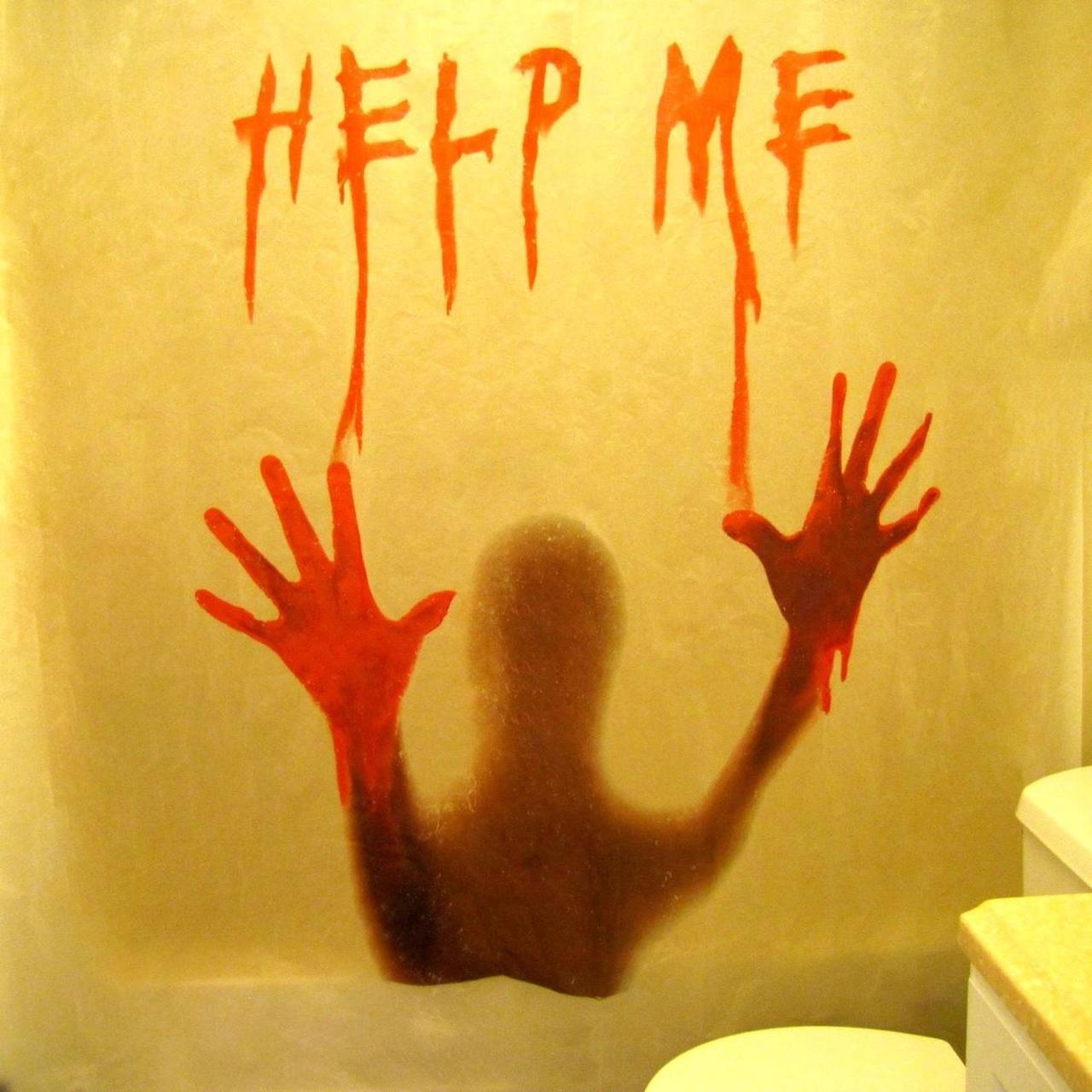 Main image of Treasure Gurus Bloody Help Me Shower Bath Curtain Horror Prop Scary Halloween Party Bathroom Decor