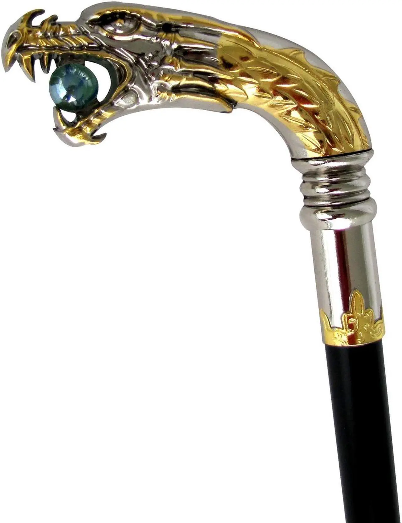 Alt view image 2 of 6 - Treasure Gurus Silver Plated Dragon Head Cane Walking Stick