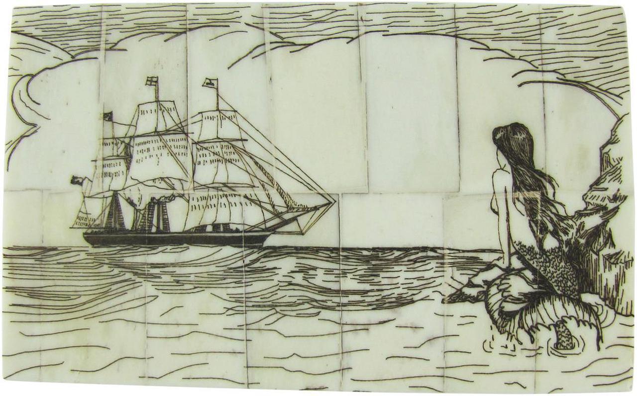 Alt view image 2 of 3 - Fake Reproduction Scrimshaw Art Bone Mermaid Nautical Jewelry Box Treasure Chest