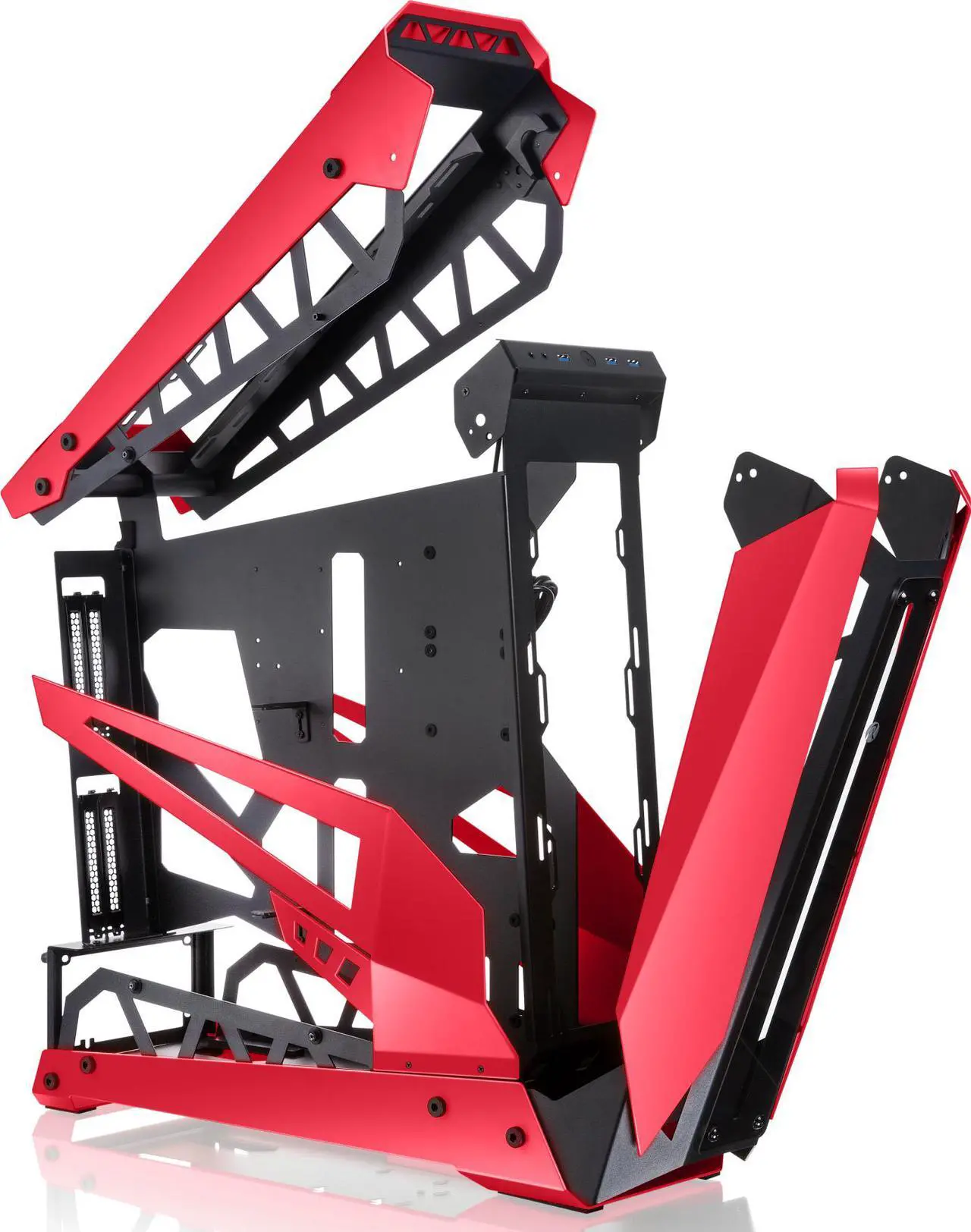 Alt view image 3 of 7 - RAIJINTEK NYX PRO - Red, a Open Frame Alu. case (EE-B M/B), 4mm Tempered Glass, Flip Open Top Panel & Front Panel, max. 496mm VGA Card, max. 2.5"SSD×4, max. 12025 Fanx6, PCI Express Gen3.0 Riser Card