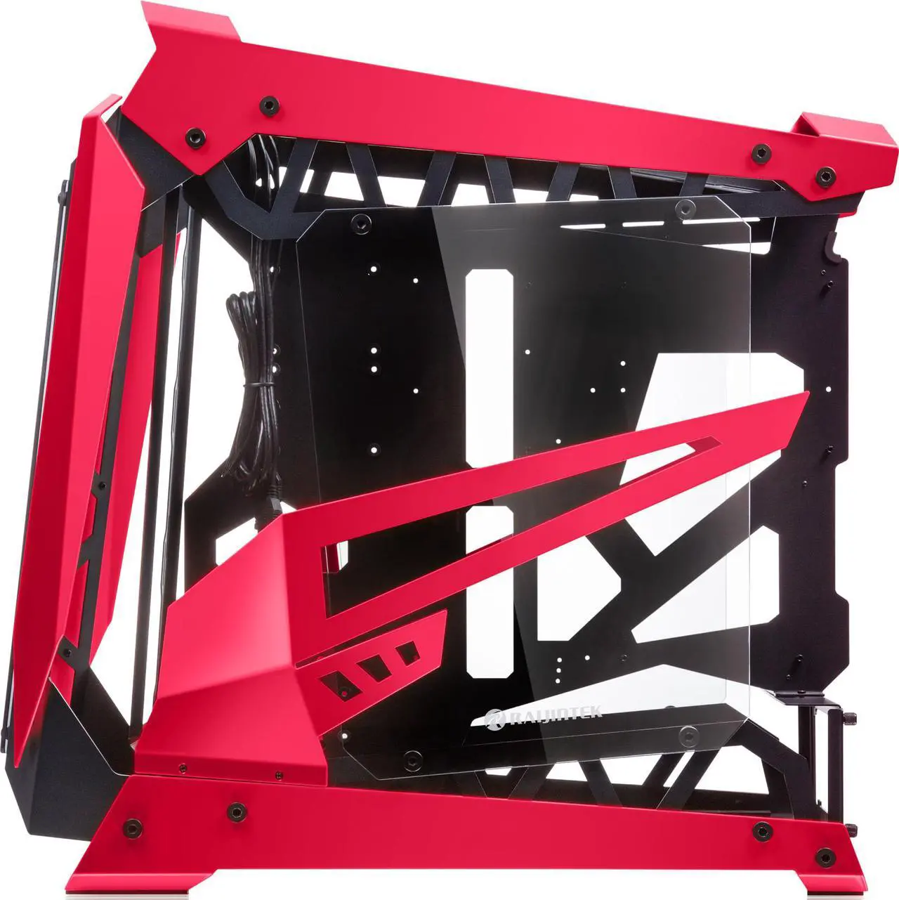 Alt view image 6 of 7 - RAIJINTEK NYX PRO - Red, a Open Frame Alu. case (EE-B M/B), 4mm Tempered Glass, Flip Open Top Panel & Front Panel, max. 496mm VGA Card, max. 2.5"SSD×4, max. 12025 Fanx6, PCI Express Gen3.0 Riser Card