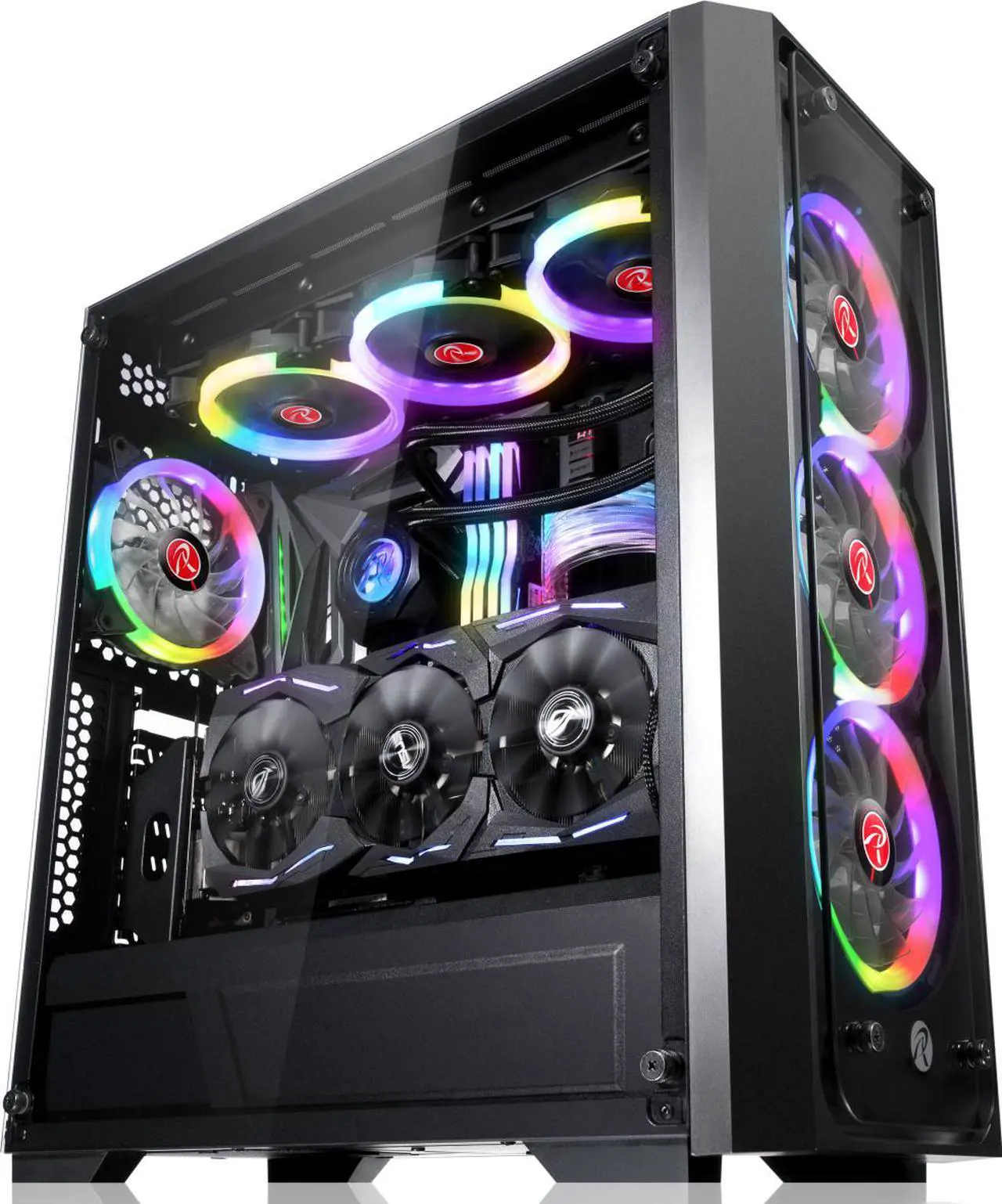 Alt view image 3 of 6 - RAIJINTEK PONOS TG4, a Mid-Tower Case w/ Tempered Glass (Front & Side), EEB M/B, comes with 4pcs 12025 ARGB fans, compatible with Max. 390mm VGA Card, Max. 5×2.5"HDD, USB3.0 and Magnetic Dust Filters