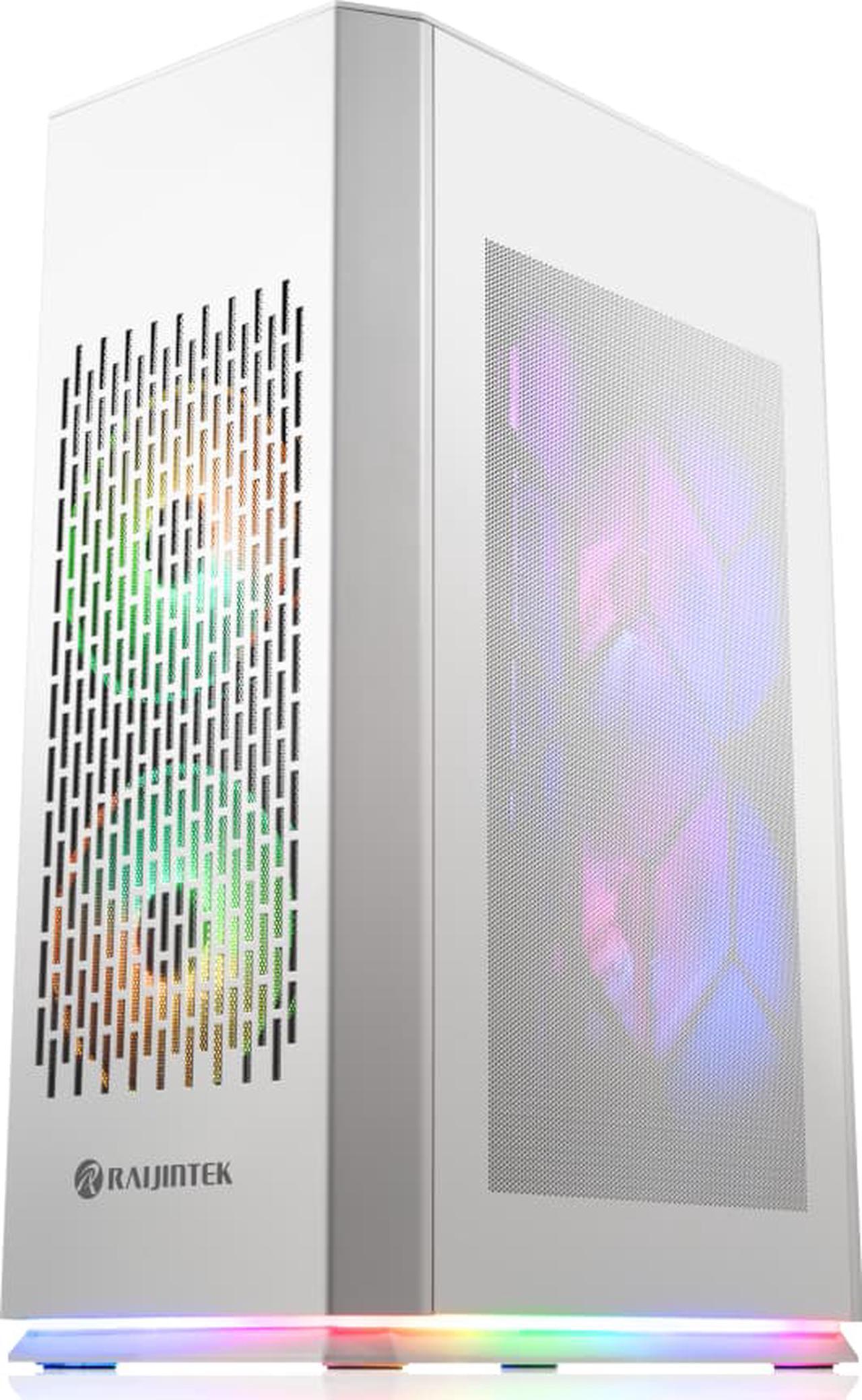 Main image of RAIJINTEK OPHION ELITE WHITE, a Mini-ITX ARGB case smallest built with max. possibility of high-end, gaming, components, supports 320mm VGA, 5*2.5 HDD/ SSD, Max. 7 fans, ATX PSU, and cable management