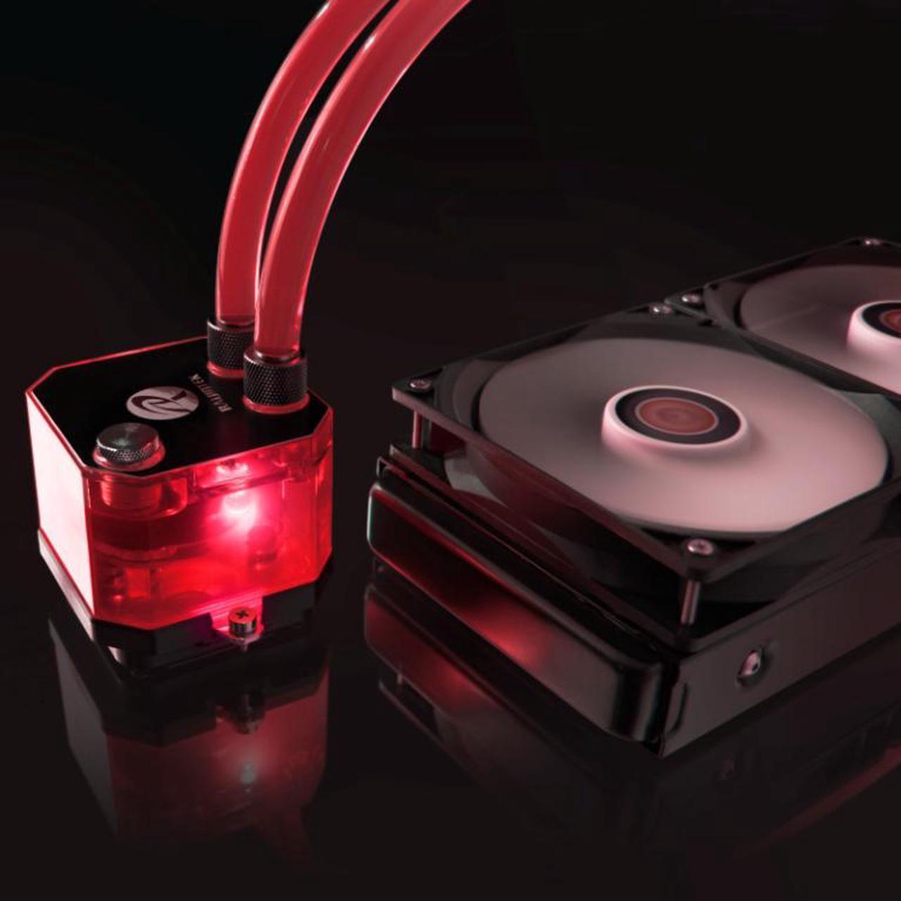 Alt view image 3 of 6 - RAIJINTEK TRITON RED v02, All-In-One Liquid CPU Cooler with Pump, Water Block, Tank Design, 2* 12025 Fan, 2 LED Light, 240mm radiator, Fan Controller, Solid Mounting Kit