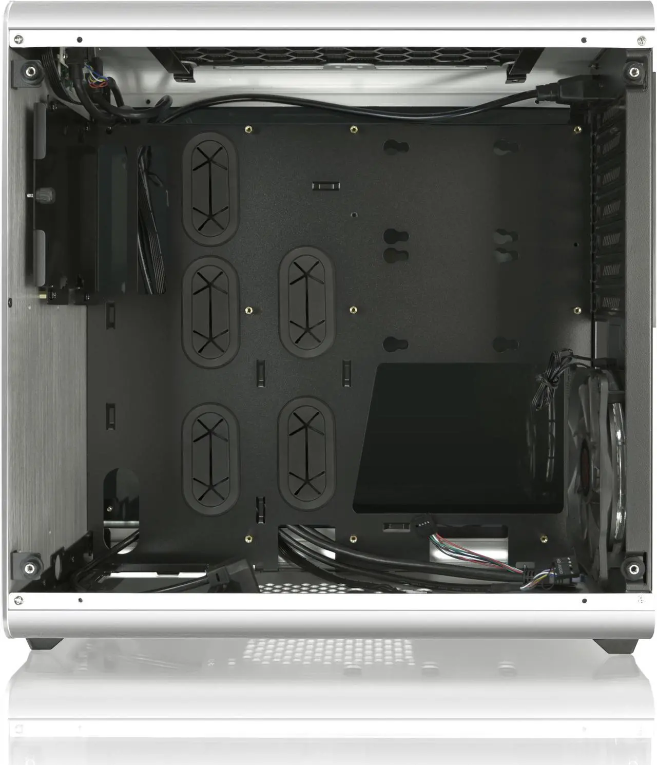 Alt view image 5 of 9 - RAIJINTEK THETIS SILVER WINDOW, an Alu. ATX case, supports max. 280mm VGA card, 170mm height CPU coolers, 4x HDD, 240mm radiator on top, 1x 12025 LED fan pre-installed, 3mm tempered glass window panel