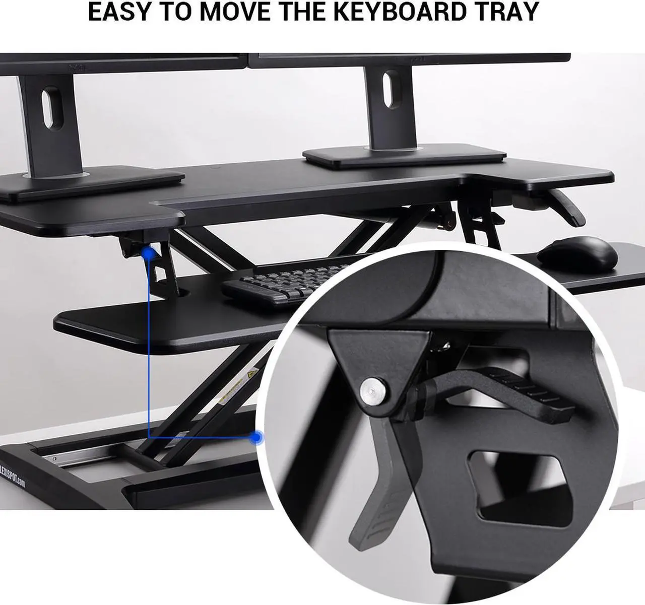 Alt view image 4 of 10 - FlexiSpot M7MB Stand Up desk Converter -35" Standing desk Riser with Deep Keyboard Tray for laptop (35", Black)
