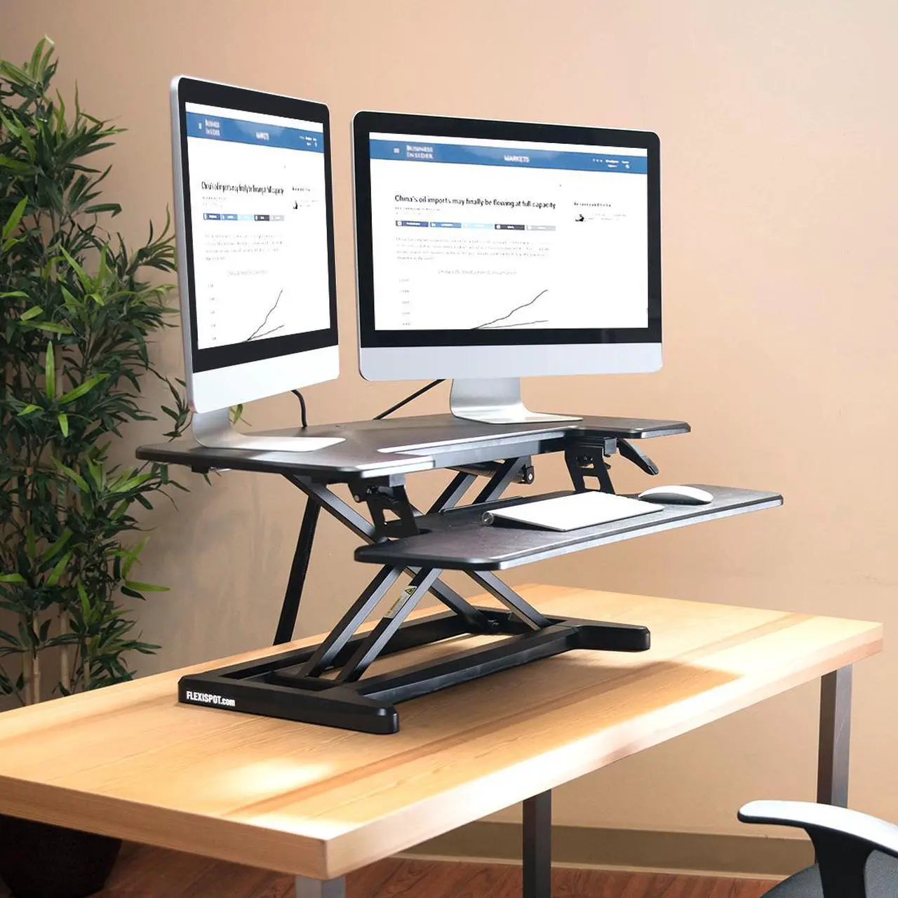 Alt view image 6 of 10 - FlexiSpot M7MB Stand Up desk Converter -35" Standing desk Riser with Deep Keyboard Tray for laptop (35", Black)