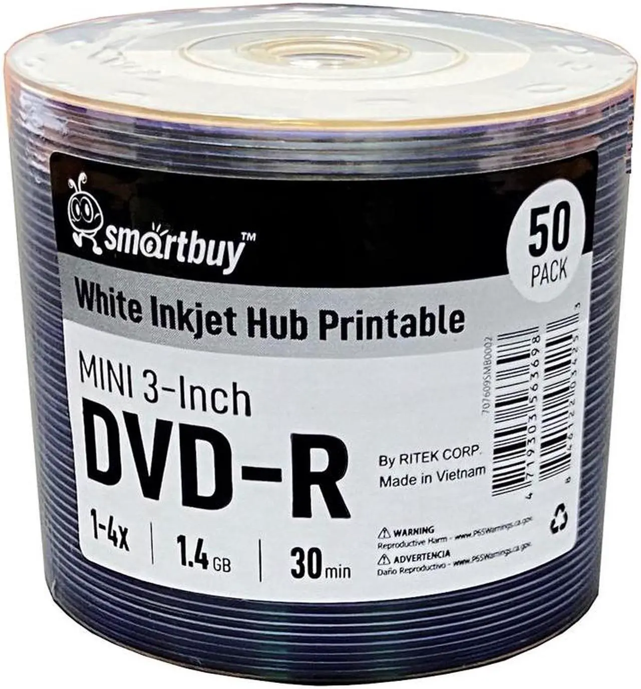 Main image of 50 Pack Smartbuy Mini DVD-R 3 inch 8cm 4X 1.4 GB 30 Min Blank Recordable Disc For Camcorders Handycam
