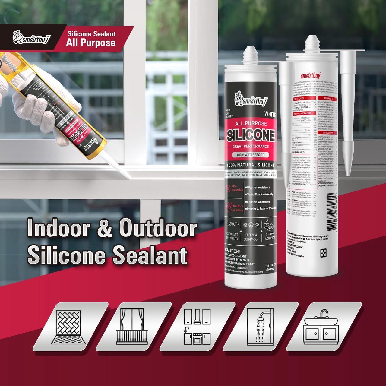 Alt view image 2 of 7 - Smartbuy All Purpose Clear 100% Neutral Silicone Sealant and Adhesive for Glass Window Door Kitchen Bath Solar Frame Indoor & Outdoor Projects Odorless Waterproof Caulk 10.1oz Cartridge