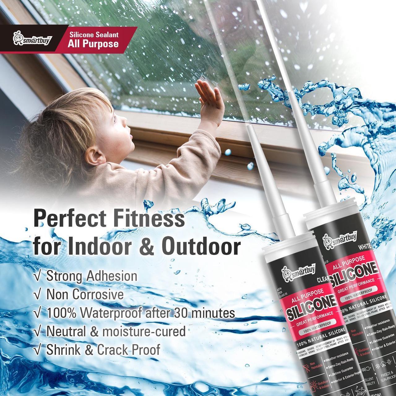 Alt view image 5 of 7 - Smartbuy All Purpose Clear 100% Neutral Silicone Sealant and Adhesive for Glass Window Door Kitchen Bath Solar Frame Indoor & Outdoor Projects Odorless Waterproof Caulk 10.1oz Cartridge