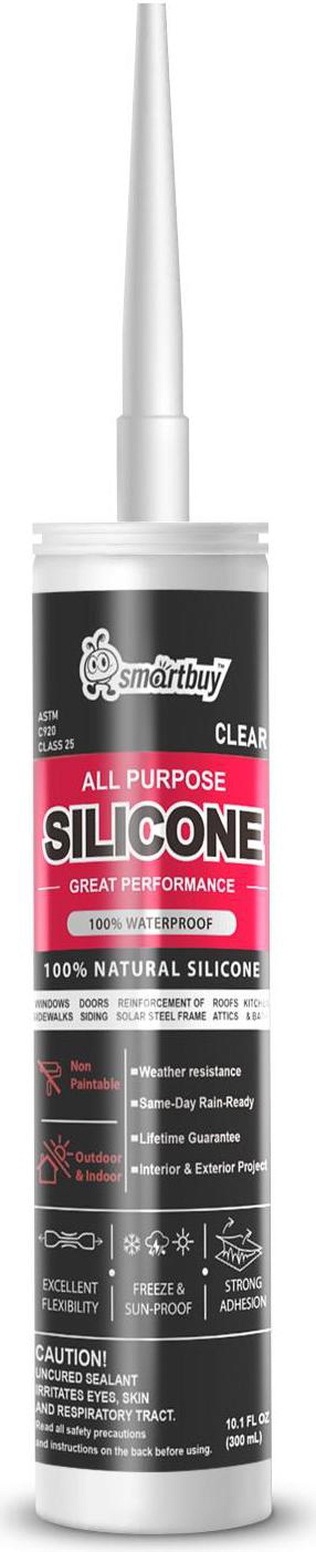 Alt view image 7 of 7 - Smartbuy All Purpose Clear 100% Neutral Silicone Sealant and Adhesive for Glass Window Door Kitchen Bath Solar Frame Indoor & Outdoor Projects Odorless Waterproof Caulk 10.1oz Cartridge