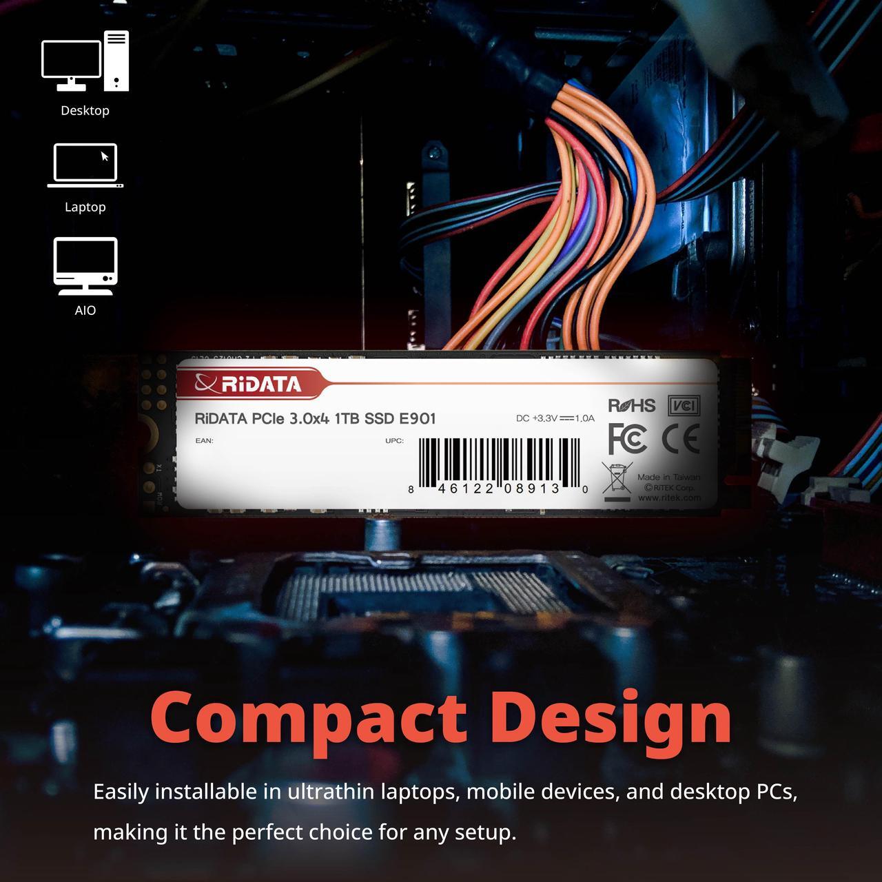 Alt view image 5 of 6 - RiDATA E901 1TB NVMe 1.3 M.2 PCIe Gen3x4 2280 SSD Internal Solid State Drive 3D NAND High Speed Read Upto 3400MB/s Write Upto 3000MB/s LDPC Error Correction DRAM Cache Buffer Supported