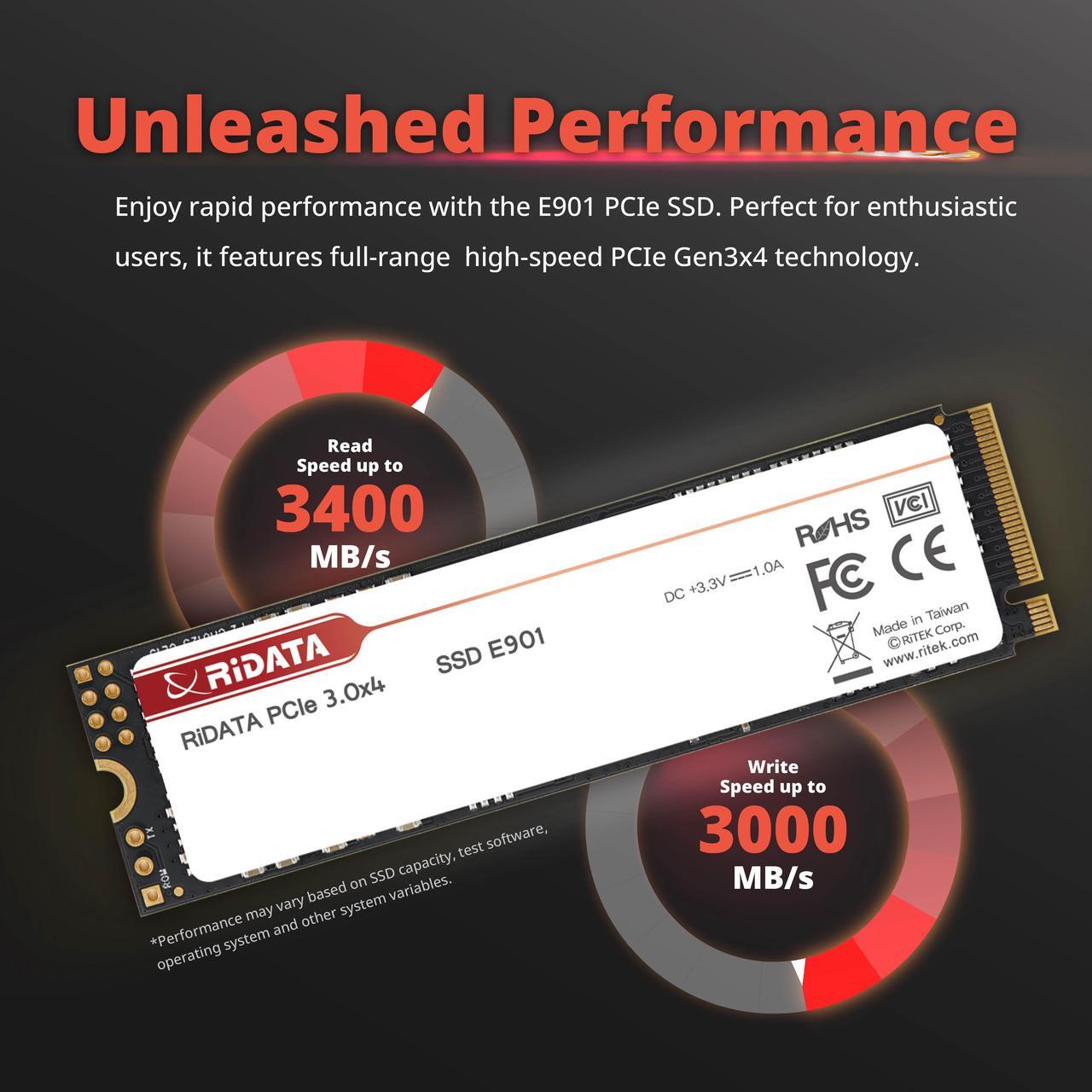 Alt view image 3 of 6 - RiDATA E901 1TB NVMe 1.3 M.2 PCIe Gen3x4 2280 SSD Internal Solid State Drive 3D NAND High Speed Read Upto 3400MB/s Write Upto 3000MB/s LDPC Error Correction DRAM Cache Buffer Supported