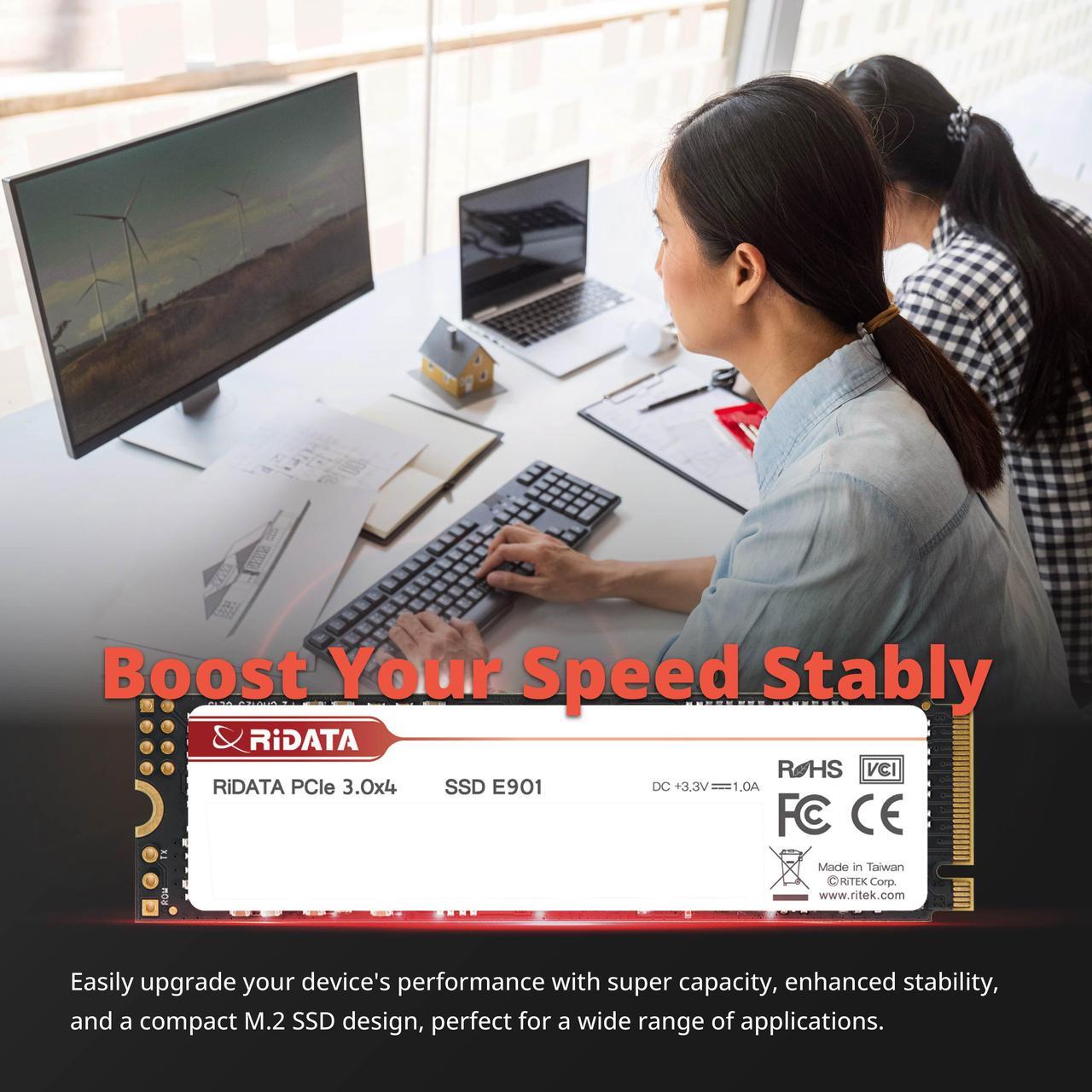 Alt view image 6 of 6 - RiDATA E901 1TB NVMe 1.3 M.2 PCIe Gen3x4 2280 SSD Internal Solid State Drive 3D NAND High Speed Read Upto 3400MB/s Write Upto 3000MB/s LDPC Error Correction DRAM Cache Buffer Supported