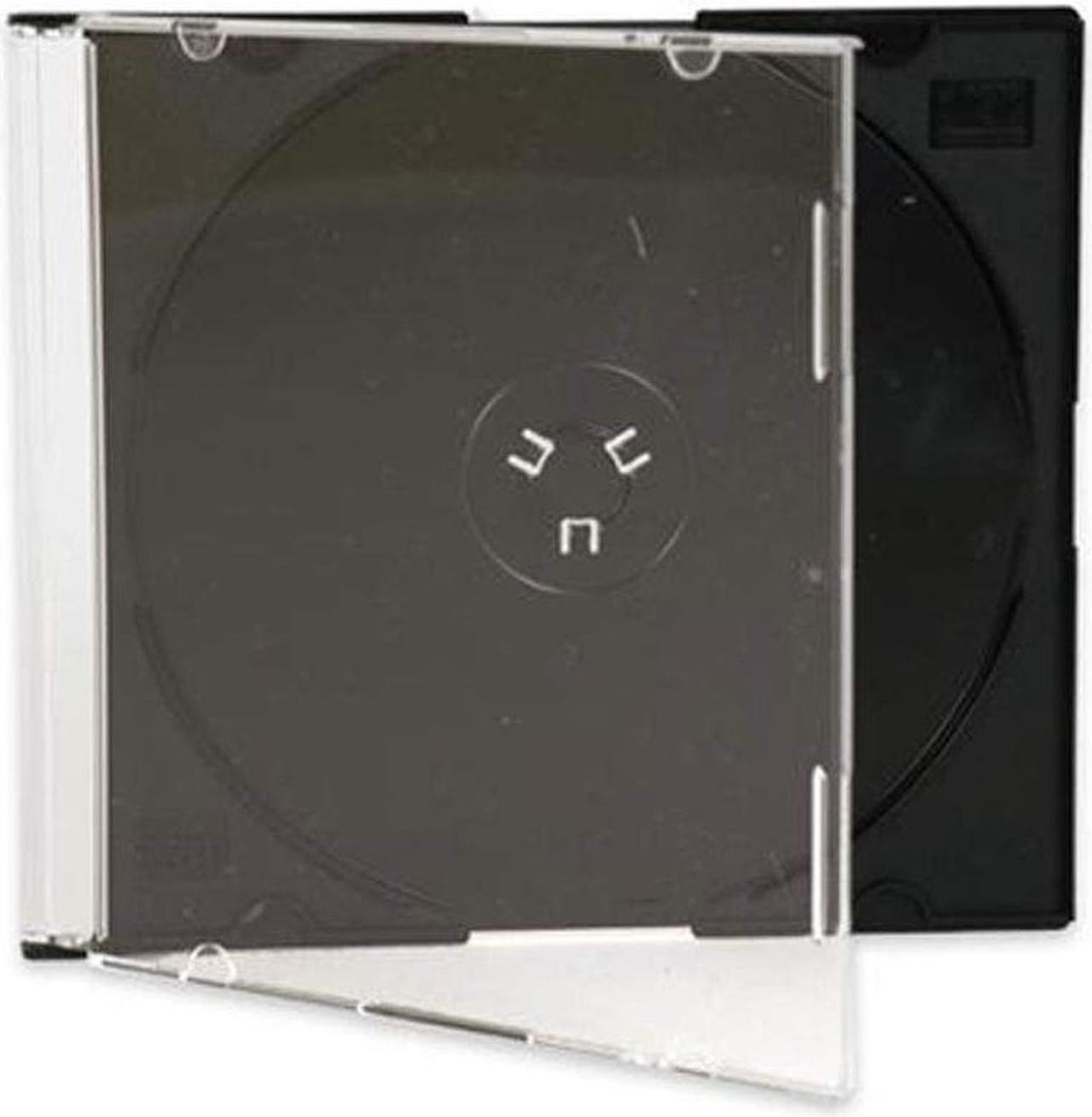 Main image of Slim 5.2mm Jewel Case Thin Clear Single CD DVD Disc Storage w/Built-in Black Tray (50 Pack)