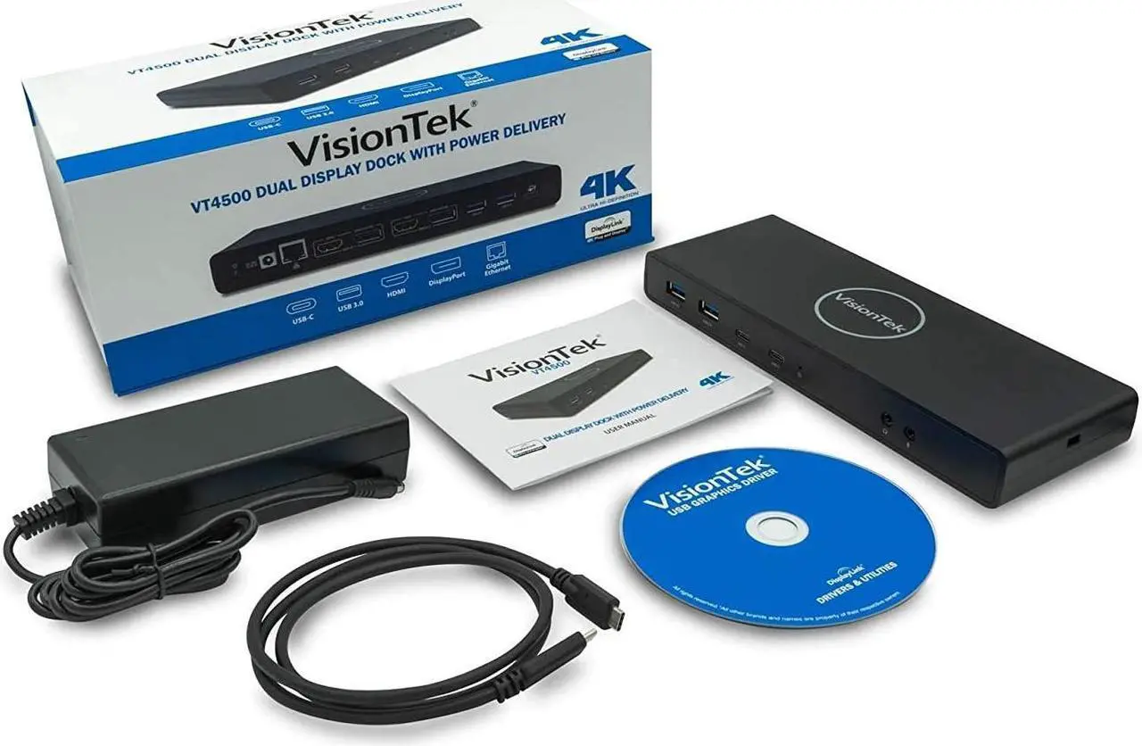 Alt view image 6 of 6 - Visiontek VT4500 Dual 4K with Power Delivery (901250) | Dual DP, Dual HDMI, Type C, USB 3.0 | Pd of Up to 60Watts, Dual 4K Displays (Resolutions Up to 4096 X 2160 At 60 Hz) | Audio-Out, MIC-In