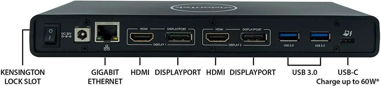 Alt view image 3 of 6 - Visiontek VT4500 Dual 4K with Power Delivery (901250) | Dual DP, Dual HDMI, Type C, USB 3.0 | Pd of Up to 60Watts, Dual 4K Displays (Resolutions Up to 4096 X 2160 At 60 Hz) | Audio-Out, MIC-In