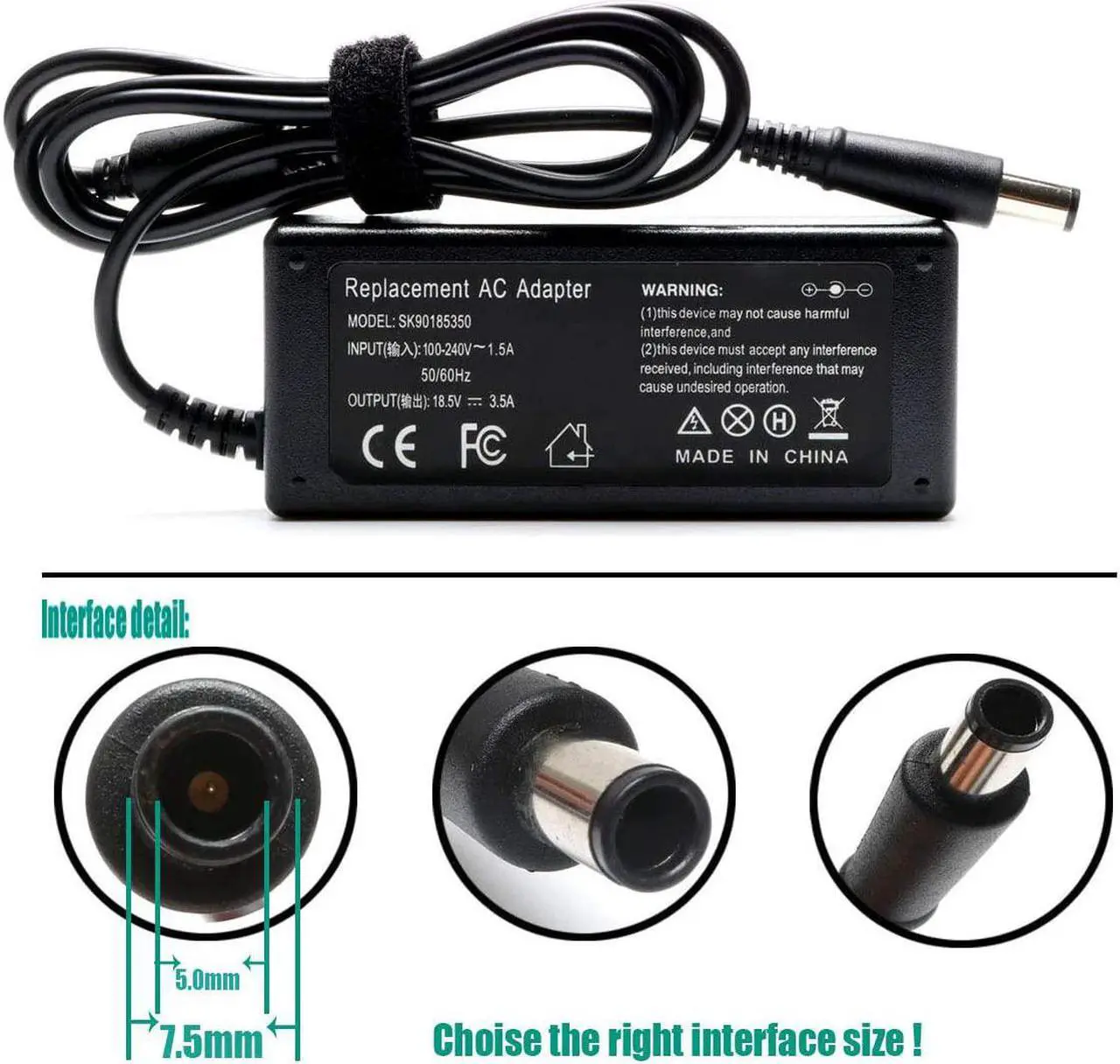 Alt view image 3 of 7 - 65W AC Adapter Laptop Charger for HP Elitebook 840 G1 G2 Revolve 810 G1 G2 850 Probook 640 650 655 440 450 G1 HP Notebook 2000 2000-2d60dx 2000-2d19wm 2000-369wm 2000-329wm PC Power Supply Cord Plug