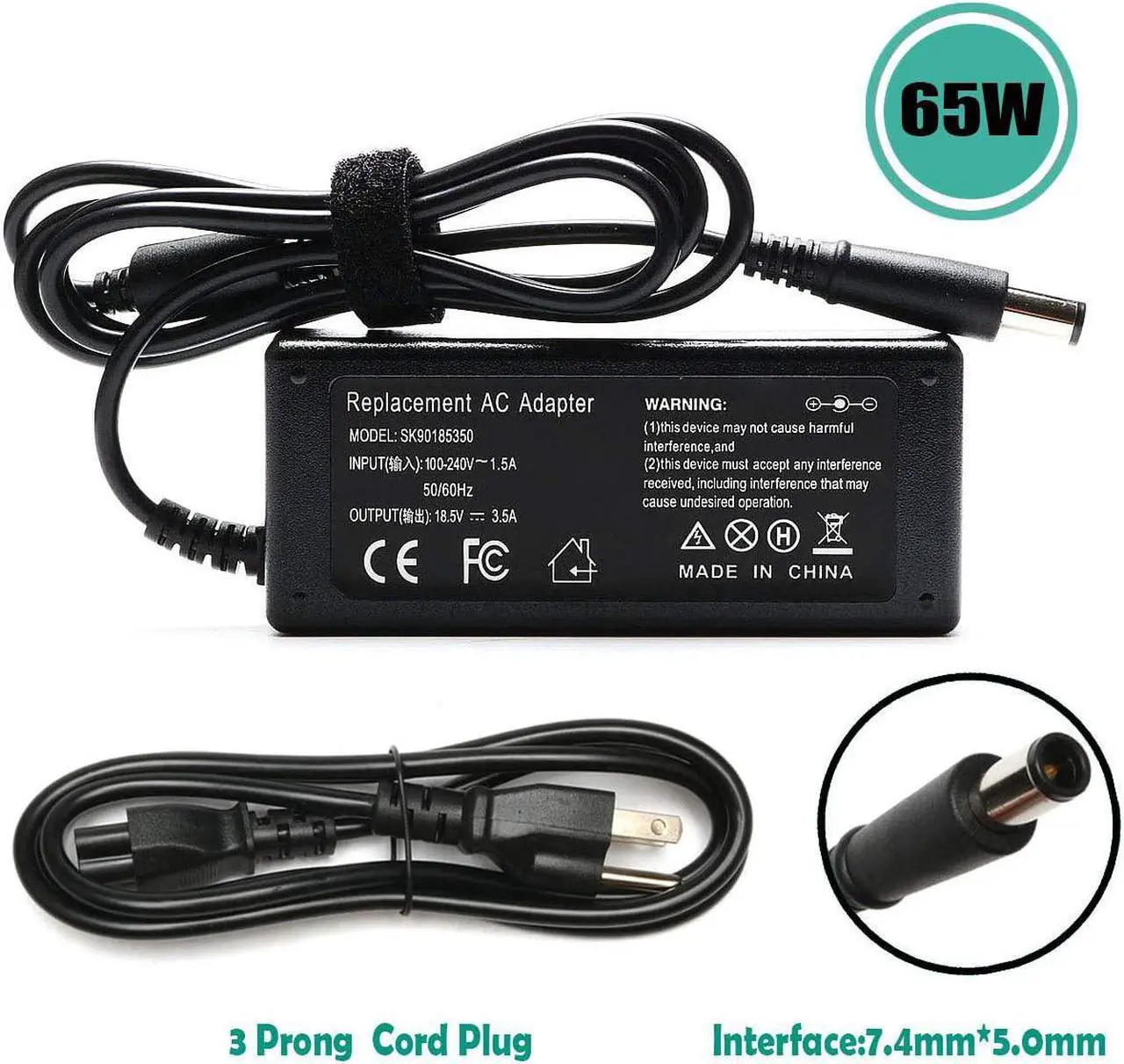 Alt view image 2 of 7 - 65W AC Adapter Laptop Charger for HP Elitebook 840 G1 G2 Revolve 810 G1 G2 850 Probook 640 650 655 440 450 G1 HP Notebook 2000 2000-2d60dx 2000-2d19wm 2000-369wm 2000-329wm PC Power Supply Cord Plug