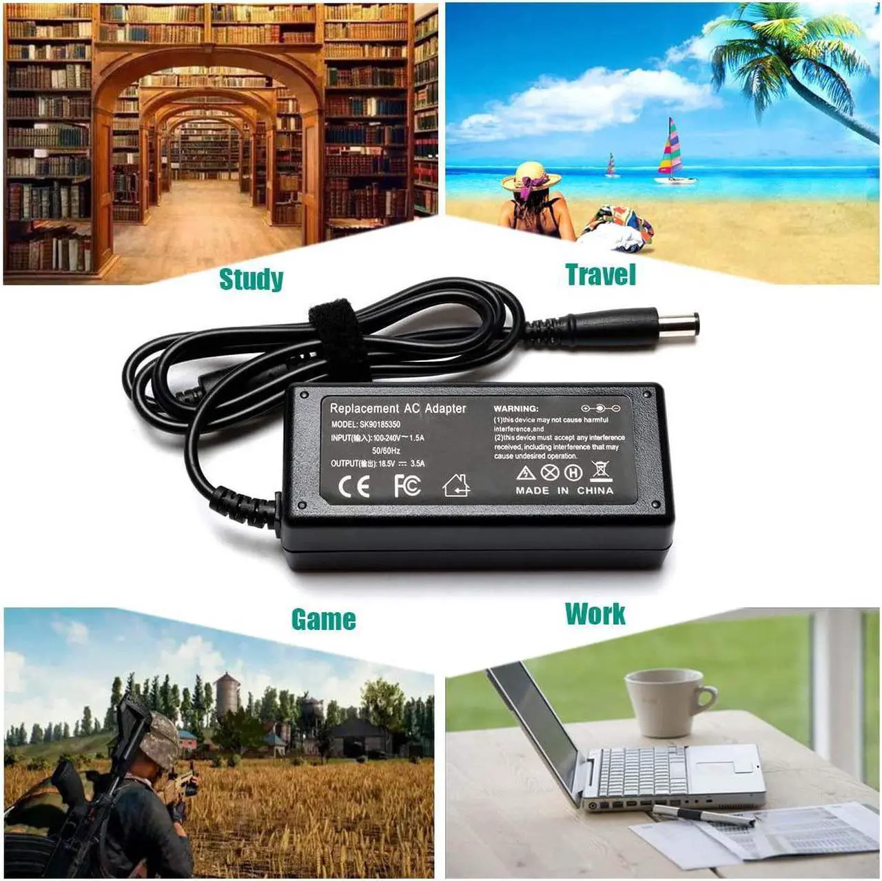 Alt view image 7 of 7 - 65W AC Adapter Laptop Charger for HP Elitebook 840 G1 G2 Revolve 810 G1 G2 850 Probook 640 650 655 440 450 G1 HP Notebook 2000 2000-2d60dx 2000-2d19wm 2000-369wm 2000-329wm PC Power Supply Cord Plug