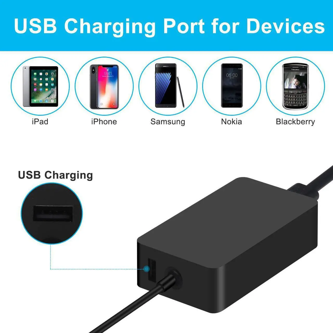 Alt view image 3 of 6 - Surface Pro Charger 65W Surface Pro 7 Pro 6 Pro 5 Pro 4 Pro 3 Power Supply Charger Fit for Microsoft Surface Book Surface Laptop 3 2 1 Surface Tablet Surface Go 2 1 Model 1706 1800 1625 Charger