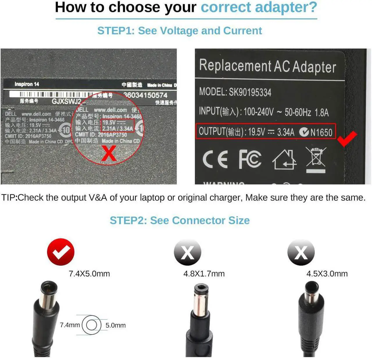 Alt view image 7 of 7 - 19.5V 3.34A 65W AC Adapter Laptop Charger Power Supply for Dell Inspiron 15 3521 3537 3531 15R 5521 5537 17 3721 5748 17R 5737 5721 14 3421 5421 14R 5437 5421 N5110 N5010 N7110