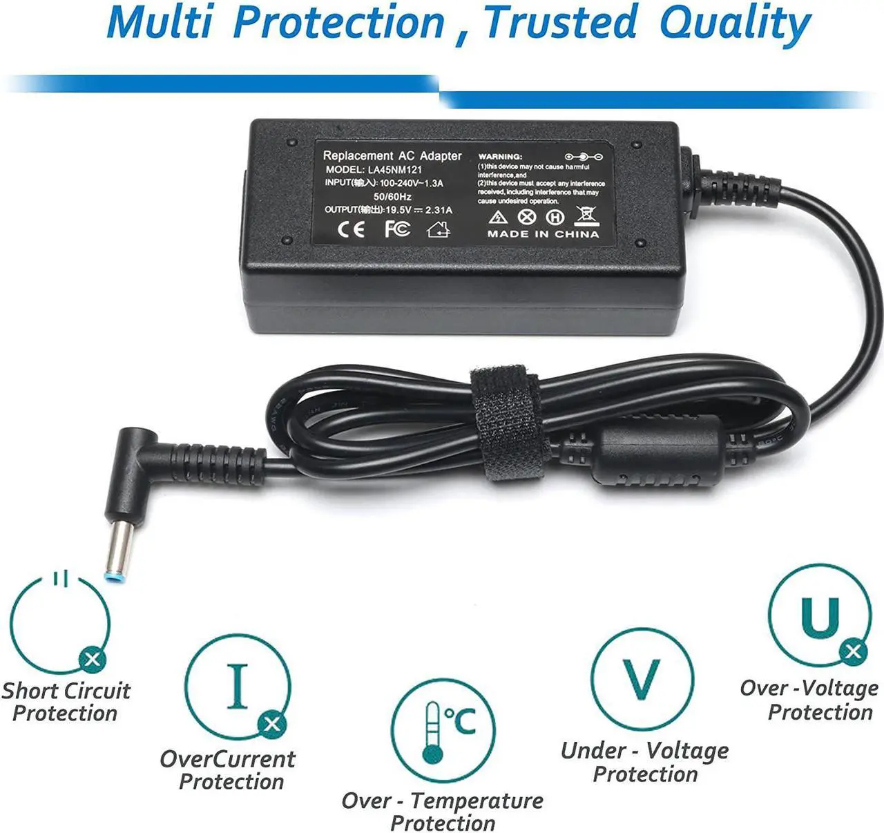Alt view image 2 of 4 - 45W Laptop Charger for HP 15-CS 15-CP 15-DA 15-DB 15-DY 15-EF 15-FD:15-ef0023dx ef0021nr ef0875ms 15-fd0083wm 15-cs3055wm 15-cs3075wm 15-cp0053cl 15-dy2024nr 15-dy1751ms dy1731ms dy0013dx dy2021nr
