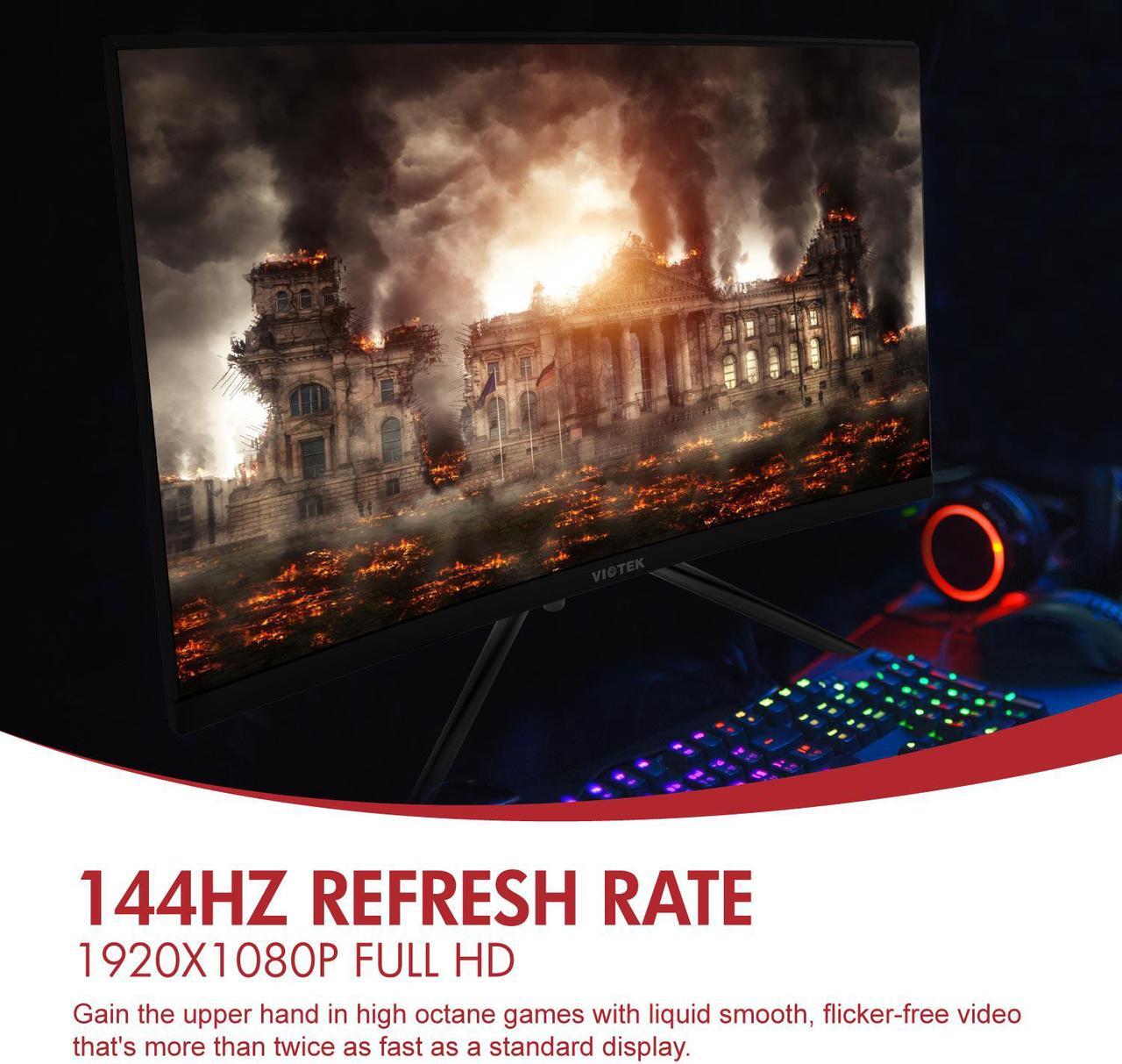 Alt view image 3 of 7 - Viotek GN24CB 24-Inch Curved Gaming Monitor with Speakers, 1080P 144Hz Bezel-Less Samsung VA Panel, 2 x HDMI, DisplayPort, FreeSync 3-Year Warranty