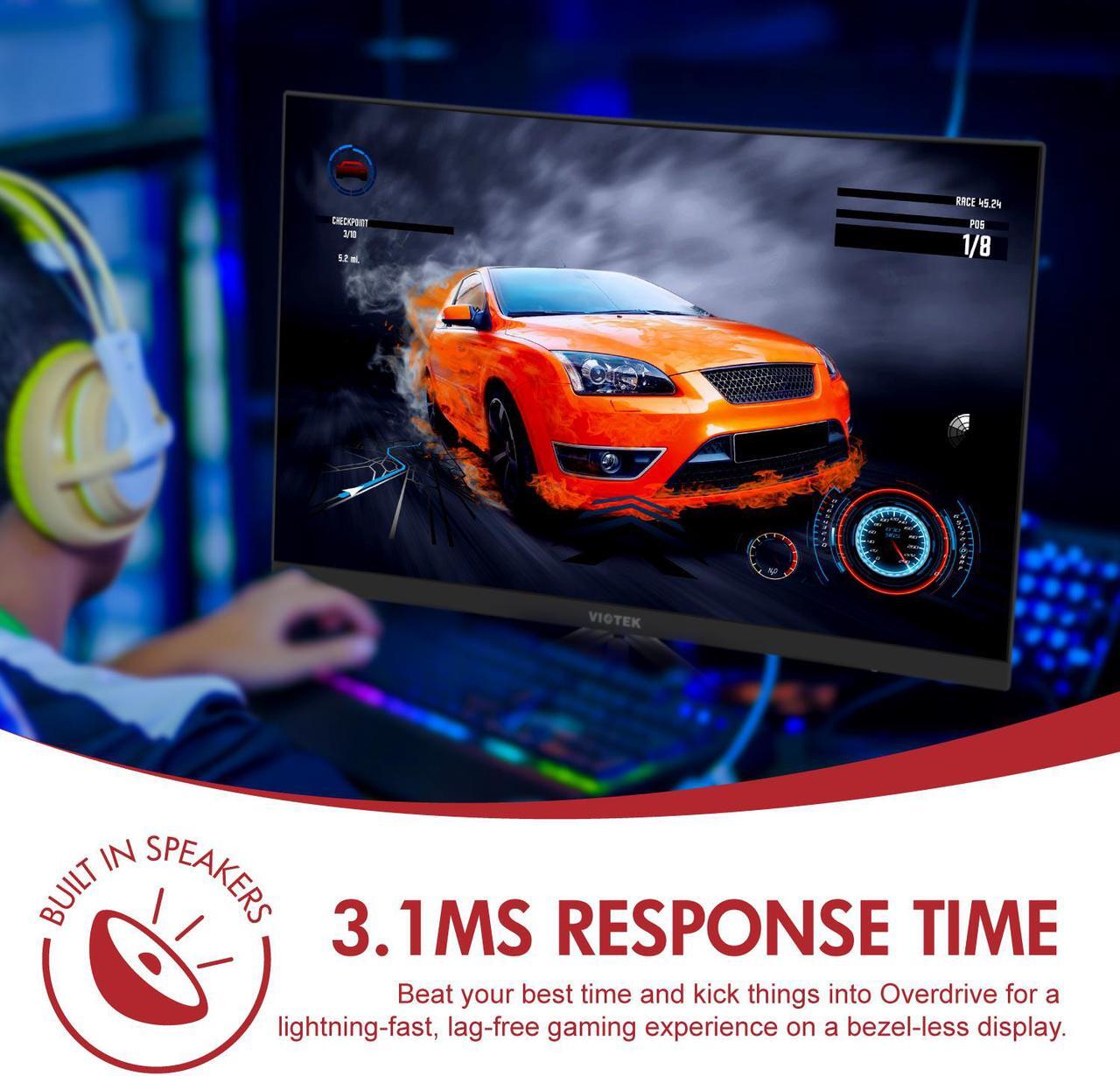 Alt view image 6 of 7 - Viotek GN24CB 24-Inch Curved Gaming Monitor with Speakers, 1080P 144Hz Bezel-Less Samsung VA Panel, 2 x HDMI, DisplayPort, FreeSync 3-Year Warranty