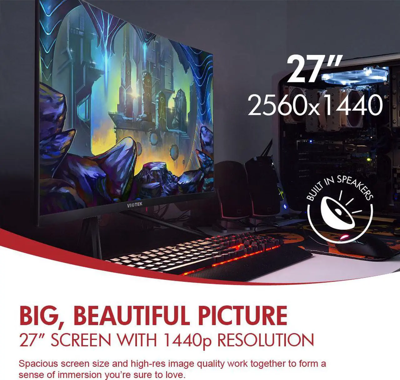 Alt view image 2 of 5 - VIOTEK GN27D 27” HD Gaming Curved Monitor – Seamless Performance w/ 144Hz & 1440p; FPS/RTS Optimized & Samsung VA Panel