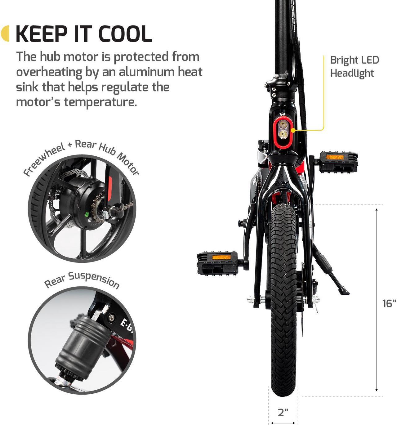 Alt view image 3 of 6 - Swagtron Swagcycle EB-7 Elite Folding Electric Bike, 16-Inch Wheels, Swappable Battery with Keylock & Rear Suspension