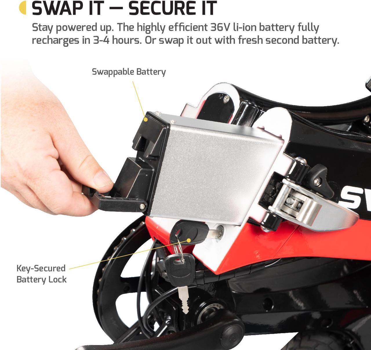 Alt view image 2 of 6 - Swagtron Swagcycle EB-7 Elite Folding Electric Bike, 16-Inch Wheels, Swappable Battery with Keylock & Rear Suspension