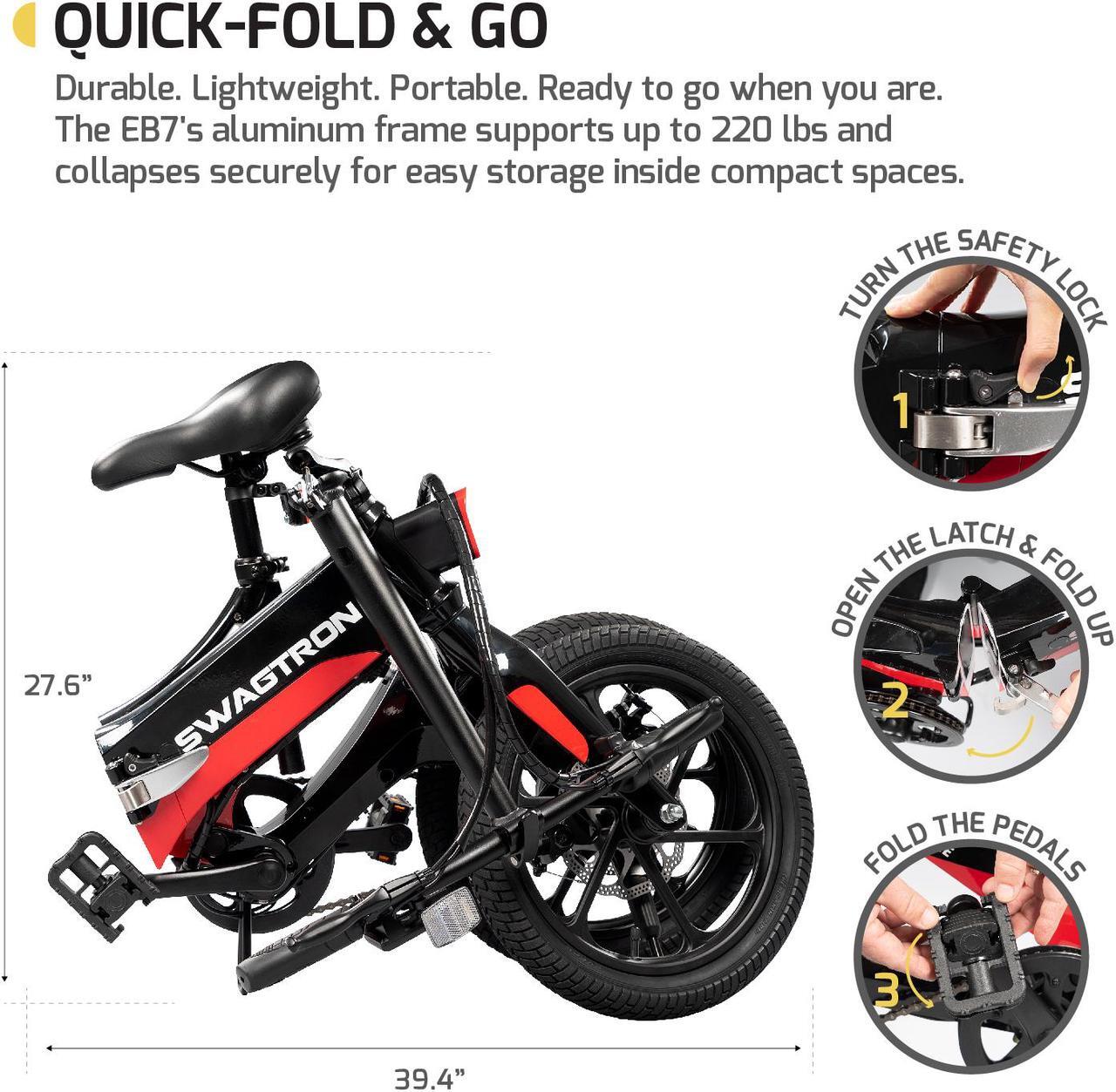 Alt view image 4 of 6 - Swagtron Swagcycle EB-7 Elite Folding Electric Bike, 16-Inch Wheels, Swappable Battery with Keylock & Rear Suspension