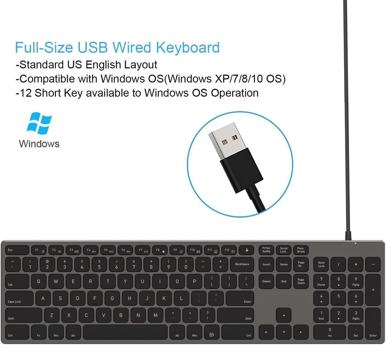 Alt view image 2 of 6 - Aluminum USB Wired Keyboard with Numeric Keypad for PC Windows 10/8 / 7 / Vista/XP