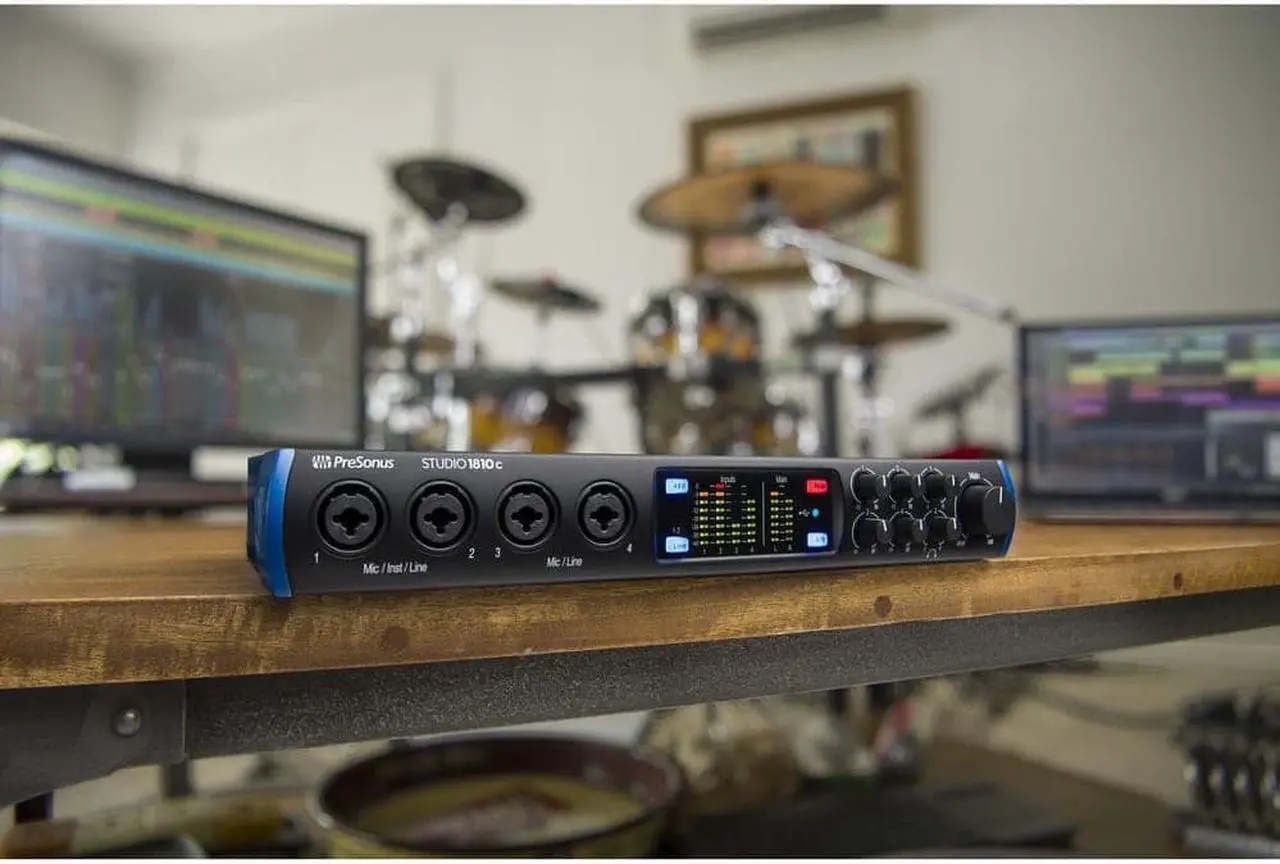Alt view image 6 of 7 - PreSonus Studio 1810c 18x8 USB Type-C Audio/MIDI Interface + Samson C01 Condenser Microphone + Tascam TH-02 Studio Headphones (Black) and Cable.