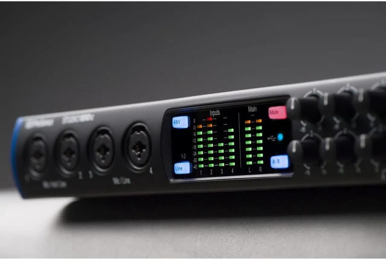 Alt view image 7 of 7 - PreSonus Studio 1810c 18x8 USB Type-C Audio/MIDI Interface + Samson C01 Condenser Microphone + Tascam TH-02 Studio Headphones (Black) and Cable.
