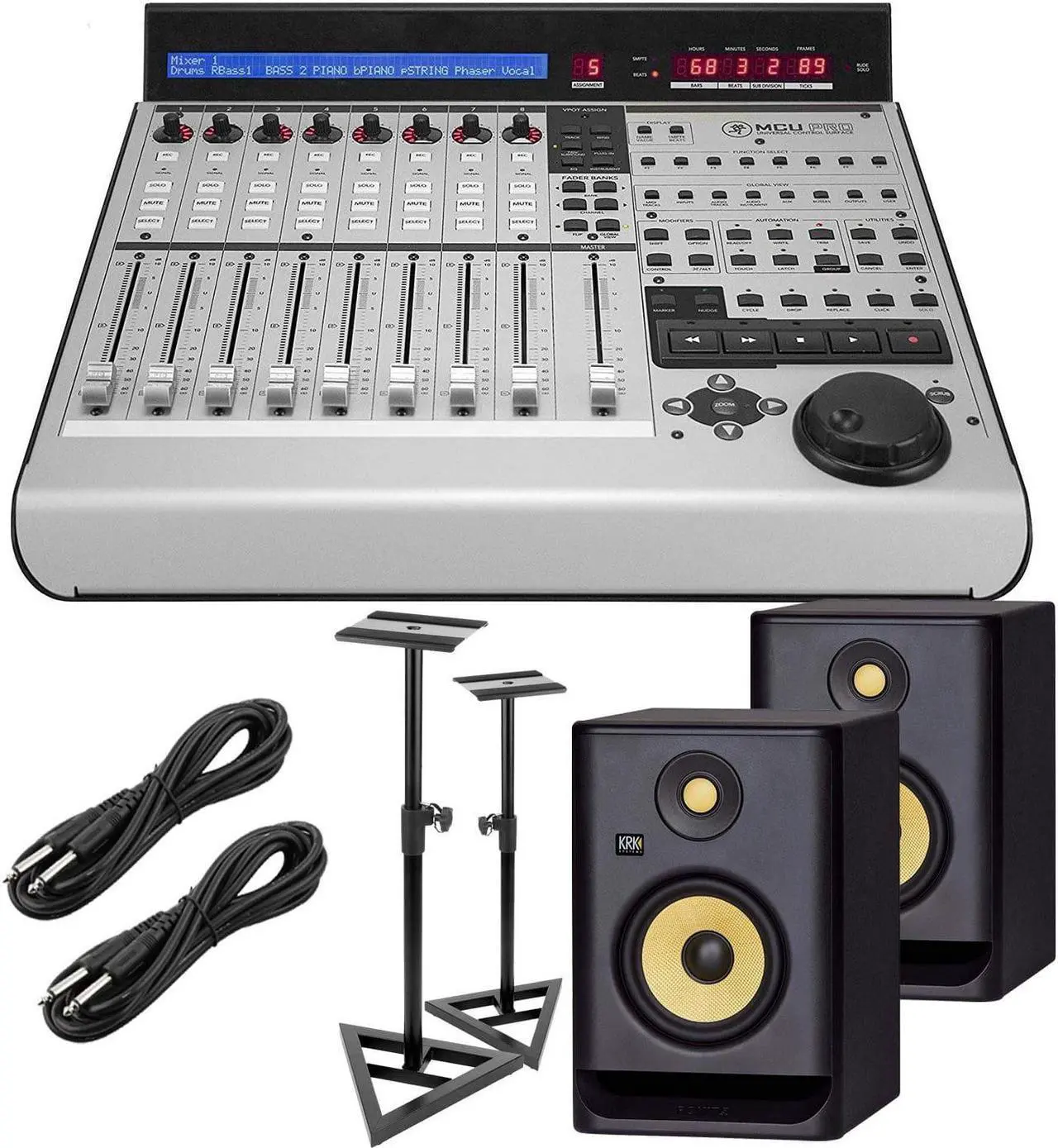 Main image of Mackie MCU Pro Control Surface, (2) KRK RP5G4 Monitors, Monitor Stands, (2) 1/4 Cables Bundle