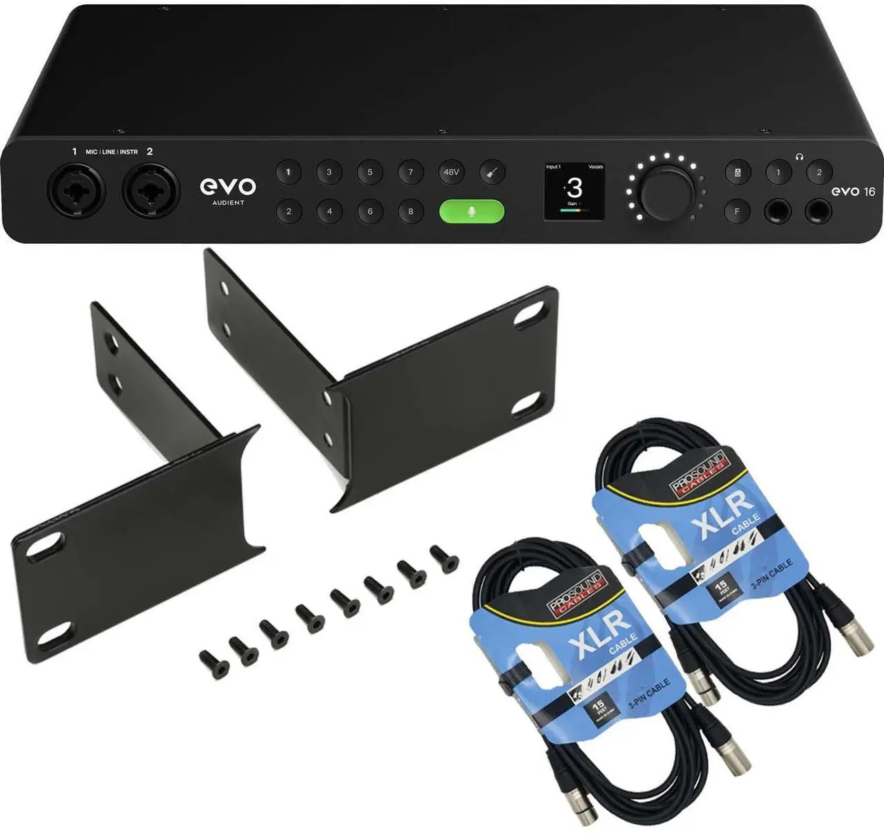 Main image of Audient EVO 16 24×24 USB Audio Interface, EVO Rack, (2) XLR Cables Bundle
